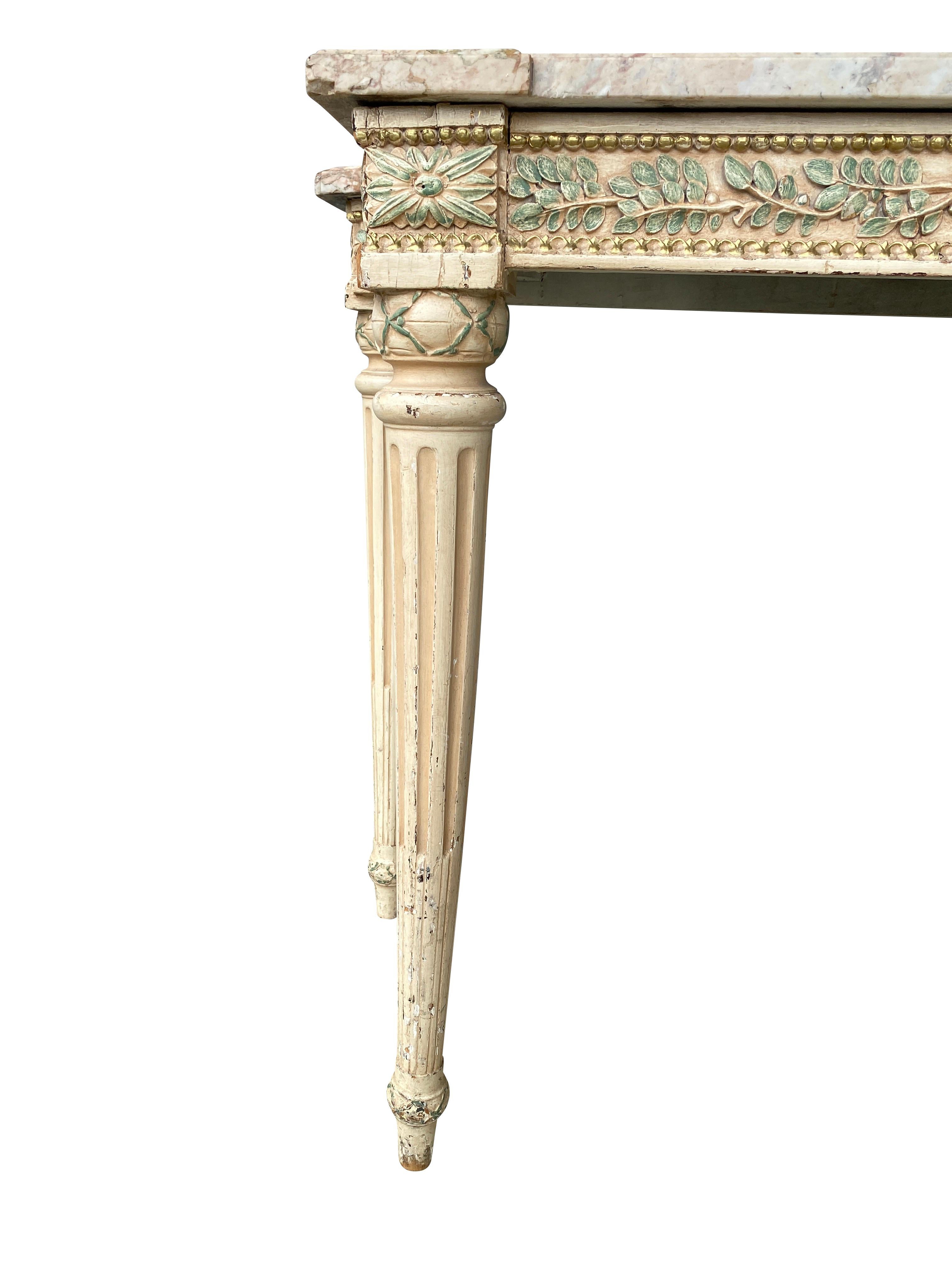 Mid-18th Century Maison Jansen Marble Top and Painted Console Table For Sale