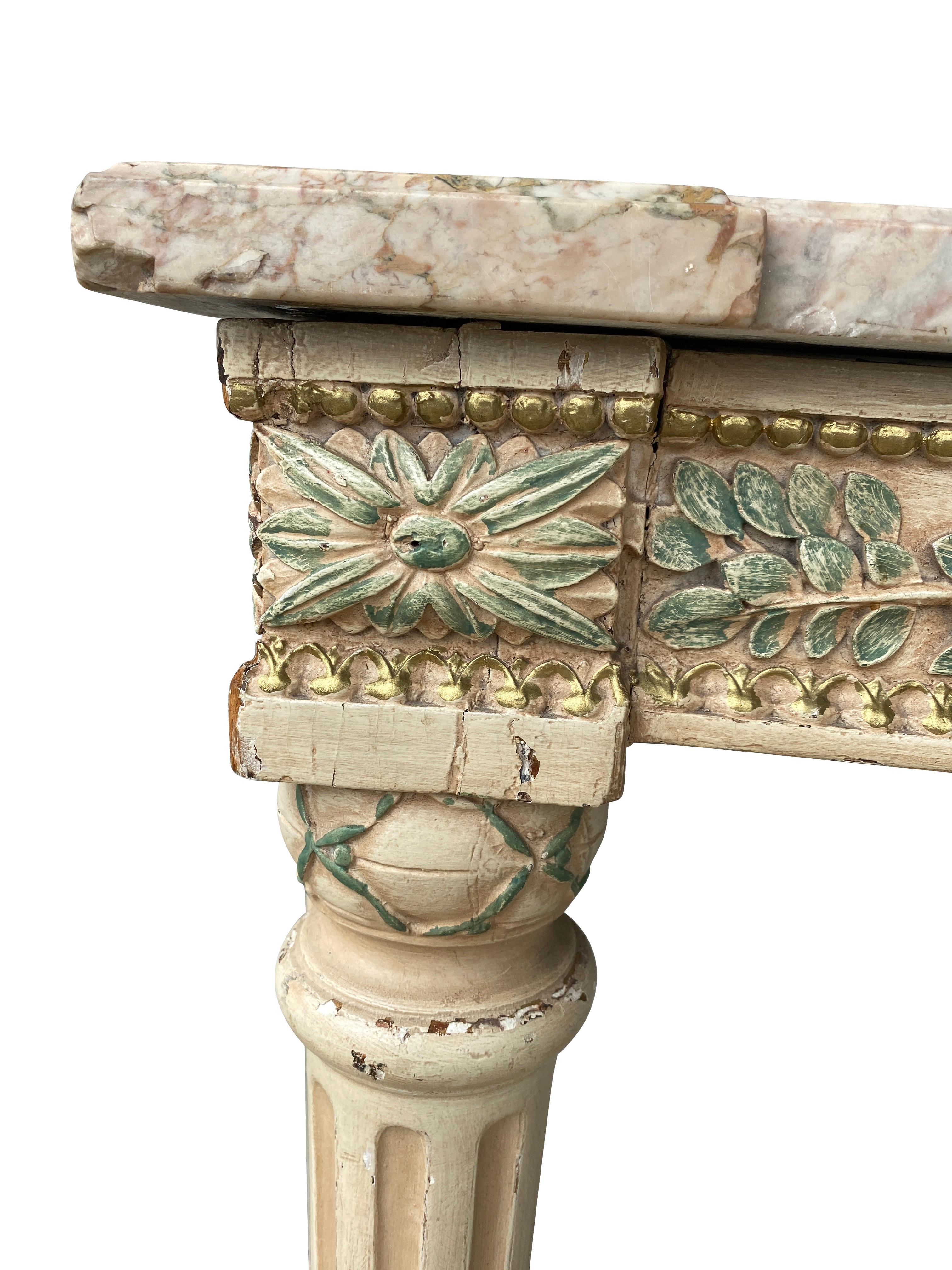 Wood Maison Jansen Marble Top and Painted Console Table For Sale