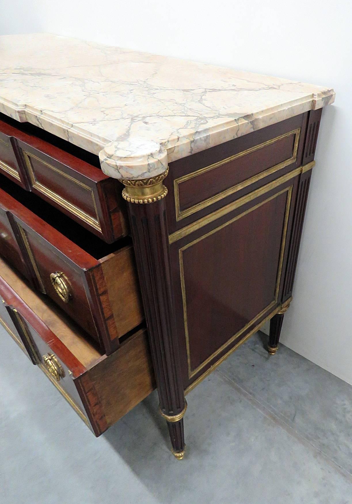 20th Century Mahogany Maison Jansen Louis XVI Marble Top Commode Chest