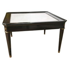 Maison Jansen Marble Top Ebony Coffee Cocktail Table, Hollywood Regency