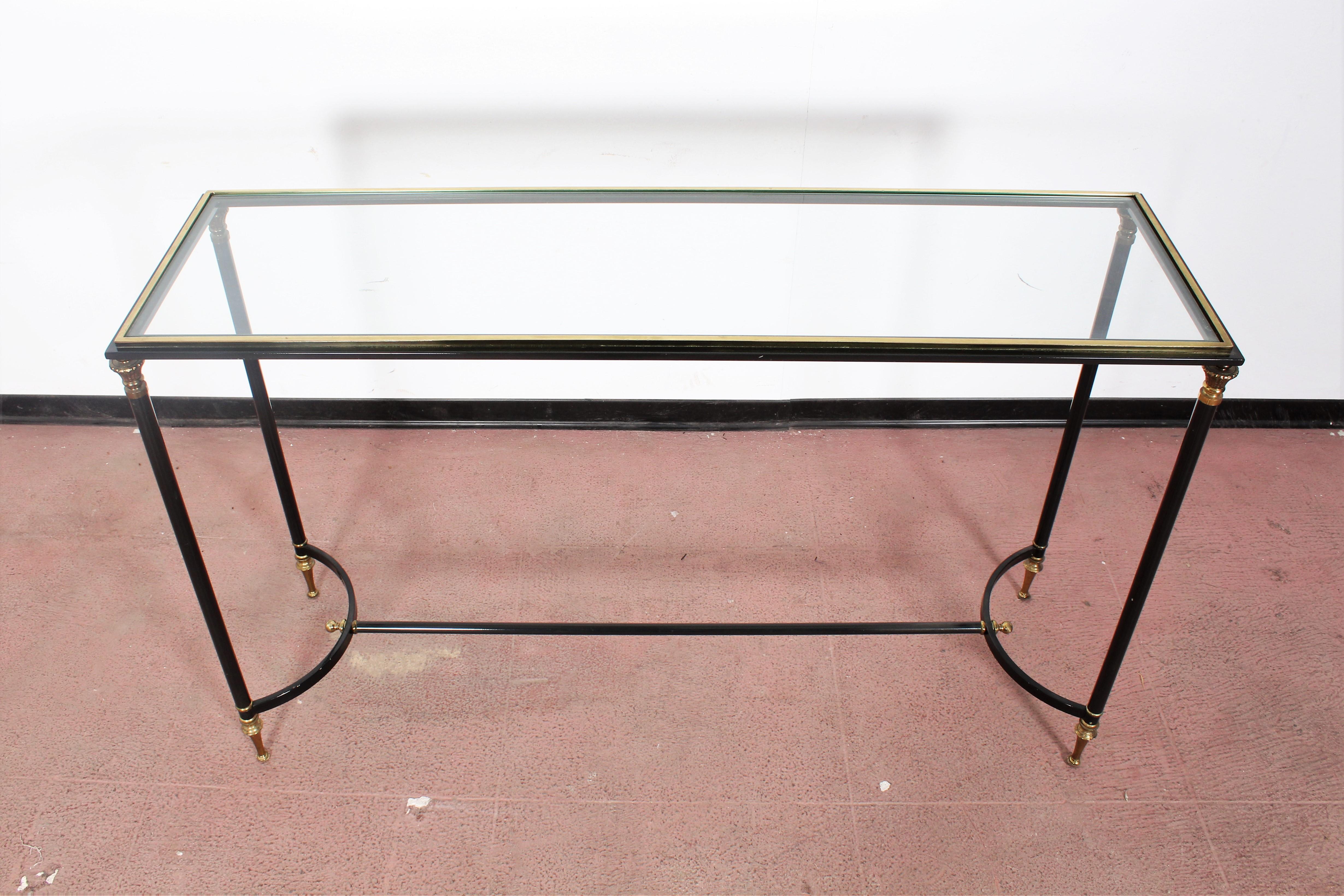 Maison Jansen Midcentury Brass and Glass Console Table, 1970s, France 3