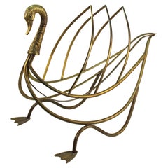 Maison Jansen Midcentury Brass Swan Magazine Holder