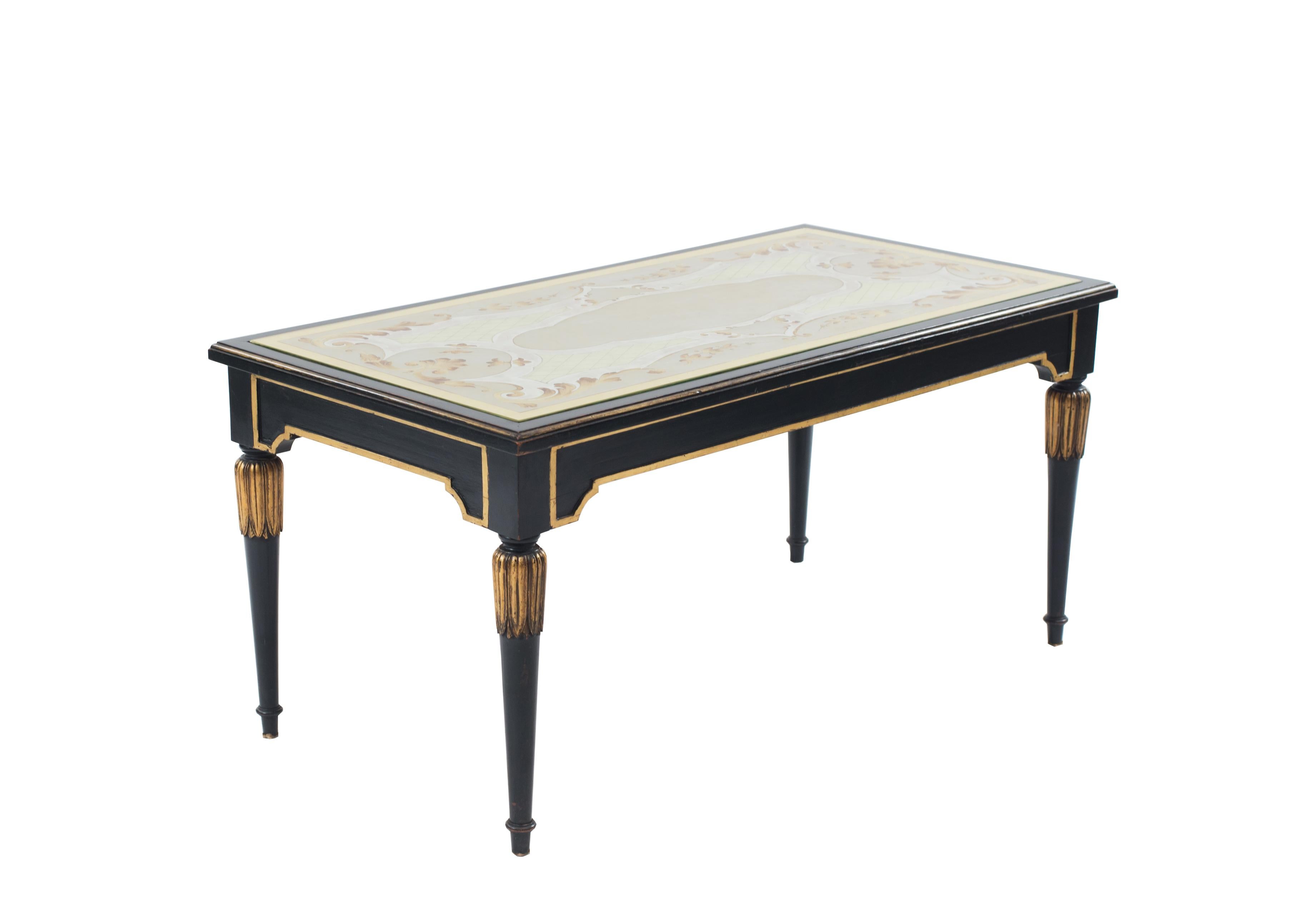 Maison Jansen Mid-Century Ebonized √âglomis√ Coffee Table In Good Condition For Sale In New York, NY