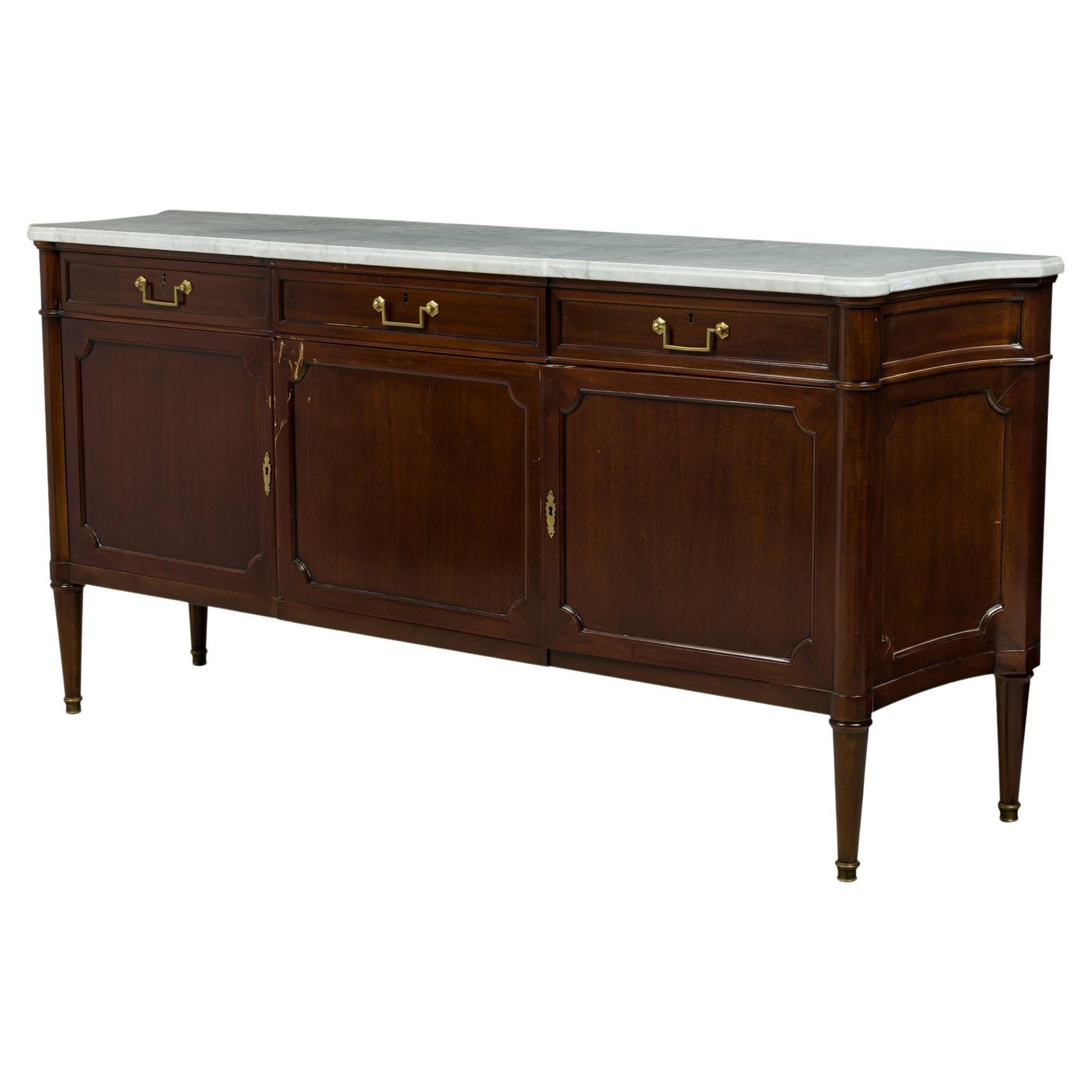 Maison Jansen Mid-Century French 3-Drawer Shaped Chest with White Marble Top For Sale