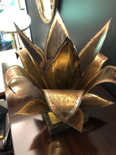 Maison Jansen Mid Century French Brass Leaf Plant Table Lamp