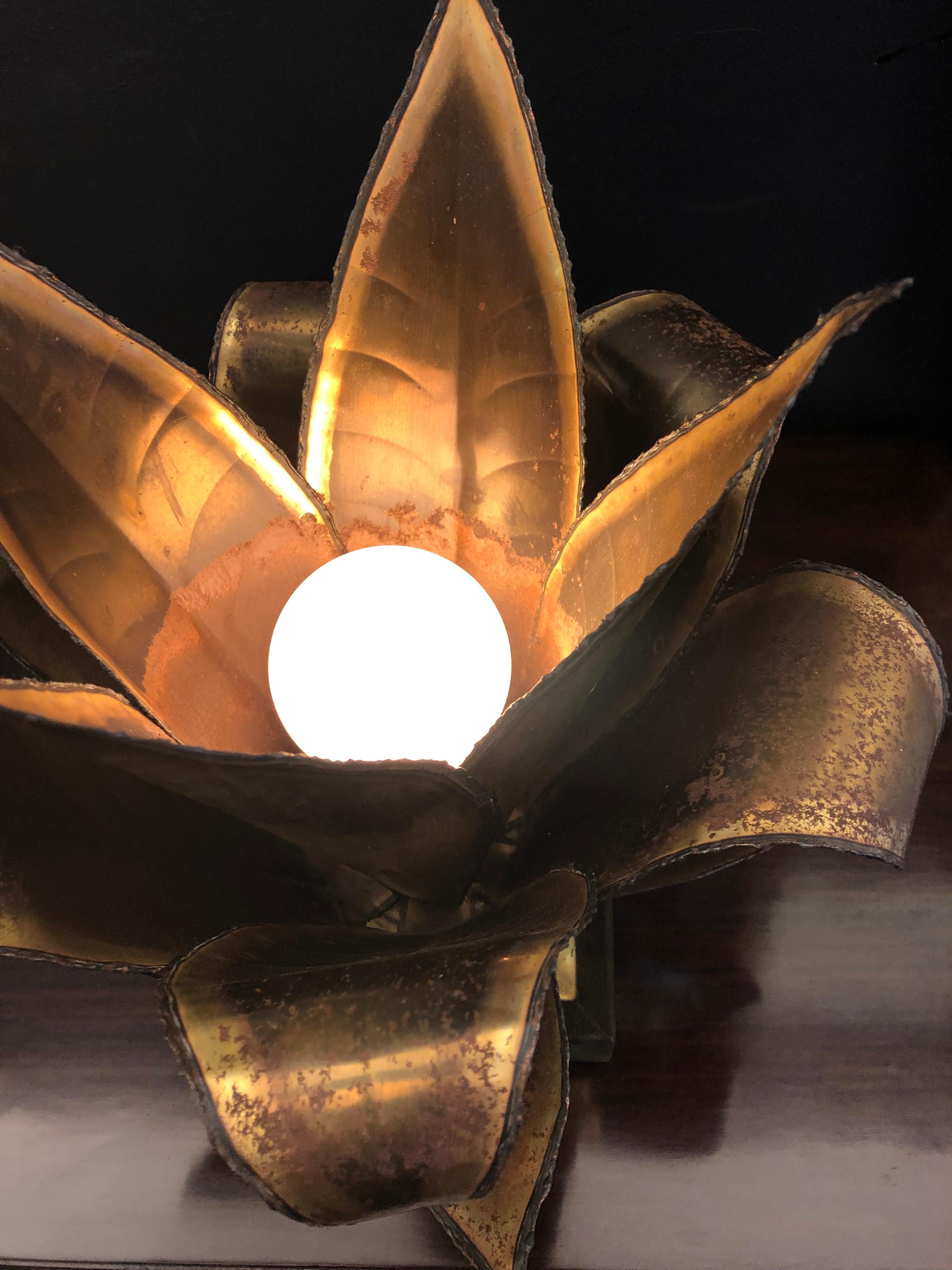 Hand-Crafted Maison Jansen Mid Century French Brass Leaf Plant Table Lamp