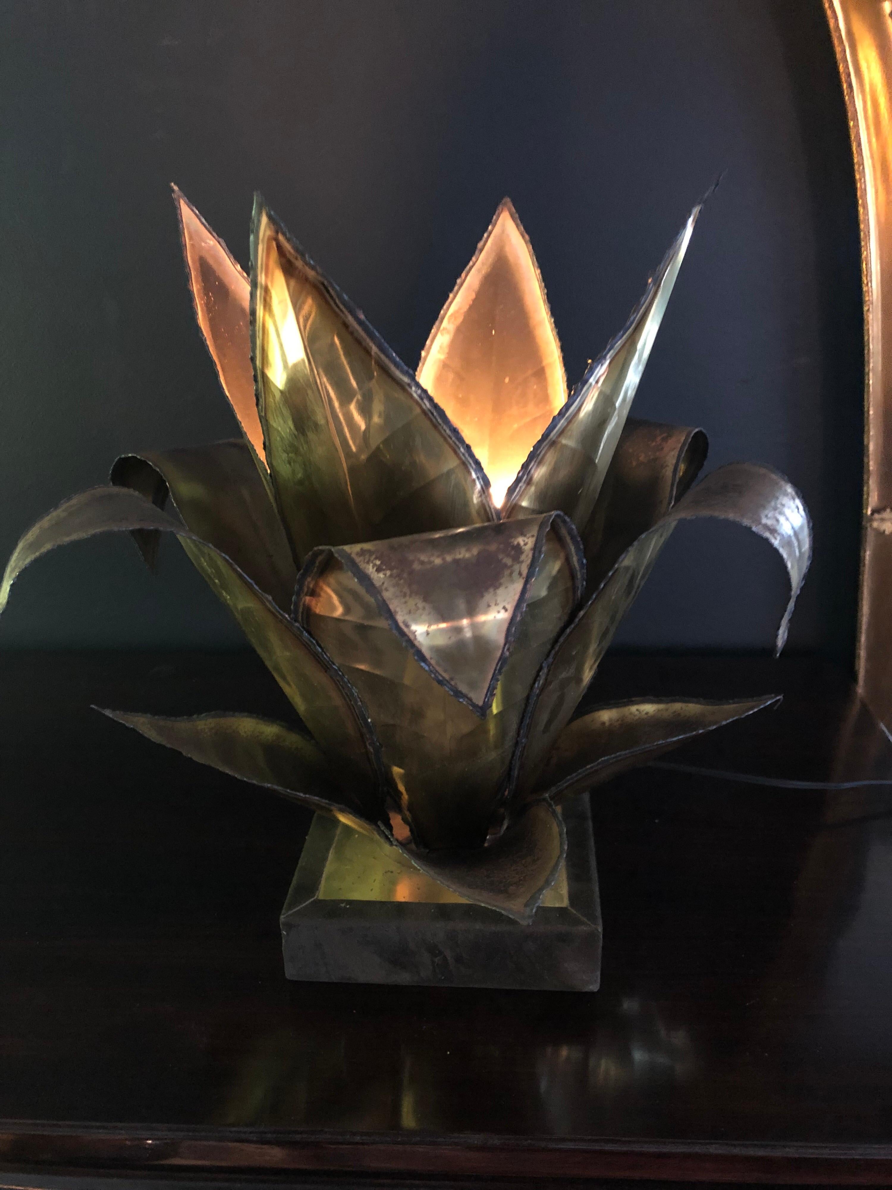 Maison Jansen Mid Century French Brass Leaf Plant Table Lamp 1