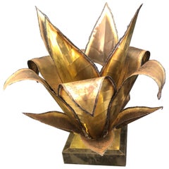 Maison Jansen Mid Century French Brass Leaf Plant Table Lamp