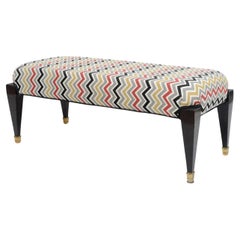 Maison Jansen Midcentury French Neoclassic Style Ebonized and Brass Bench