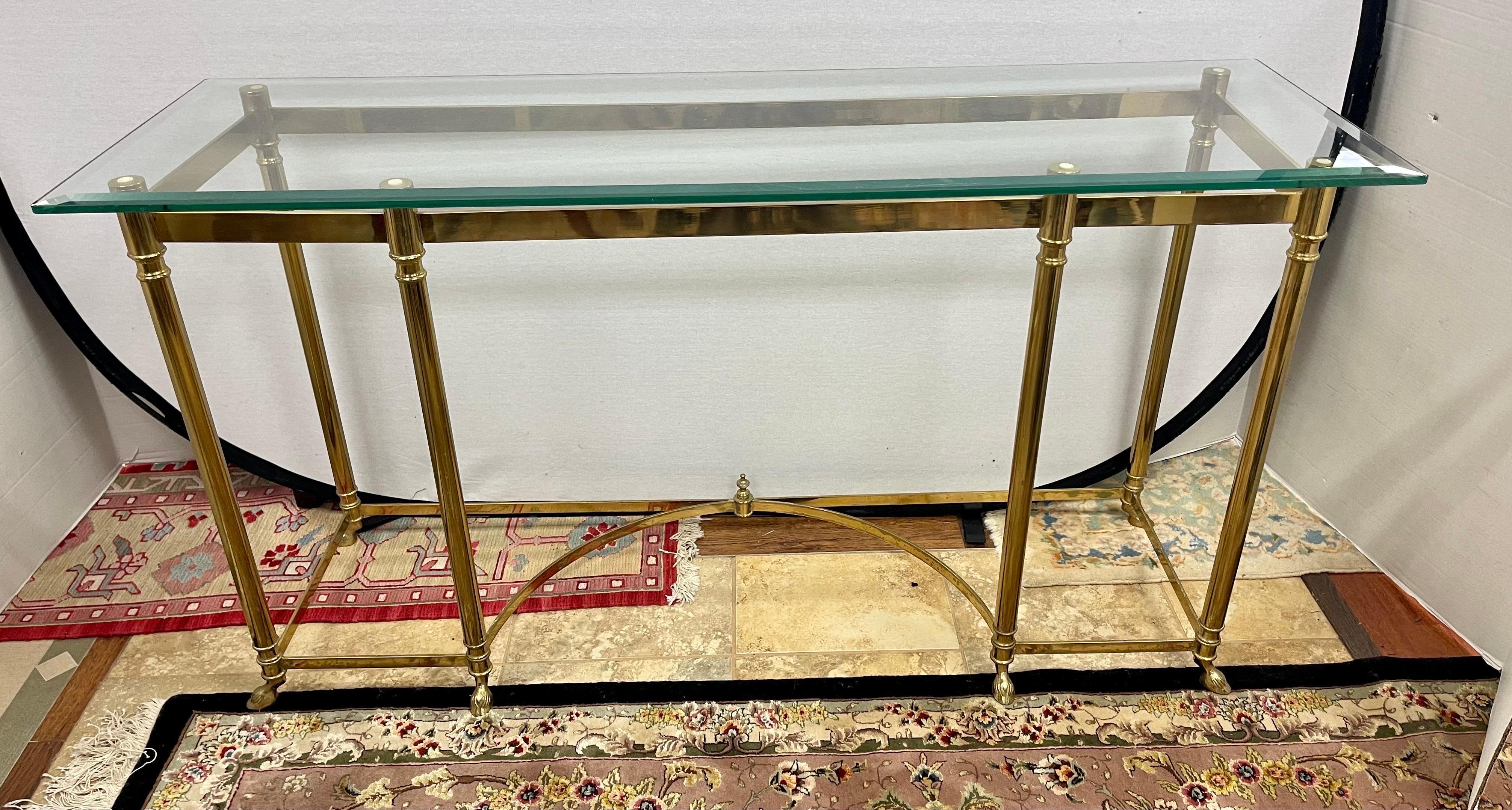 Italian Maison Jansen Mid-Century Modern Brass and Glass Console Table Made in Italy