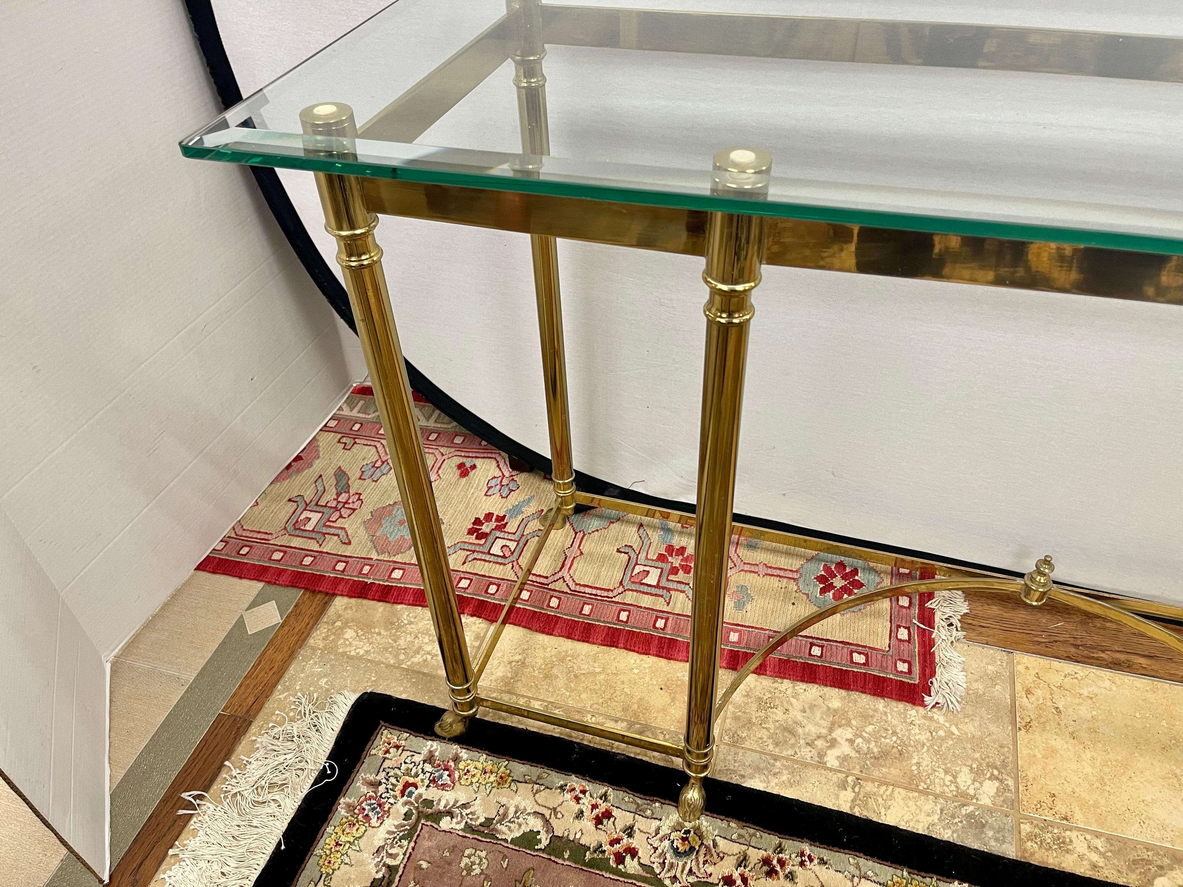 Maison Jansen Mid-Century Modern Brass and Glass Console Table Made in Italy In Good Condition In West Hartford, CT
