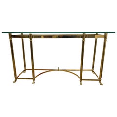 Tavolo consolle in ottone e vetro della Maison Jansen, stile metà del secolo scorso, Made in Italy