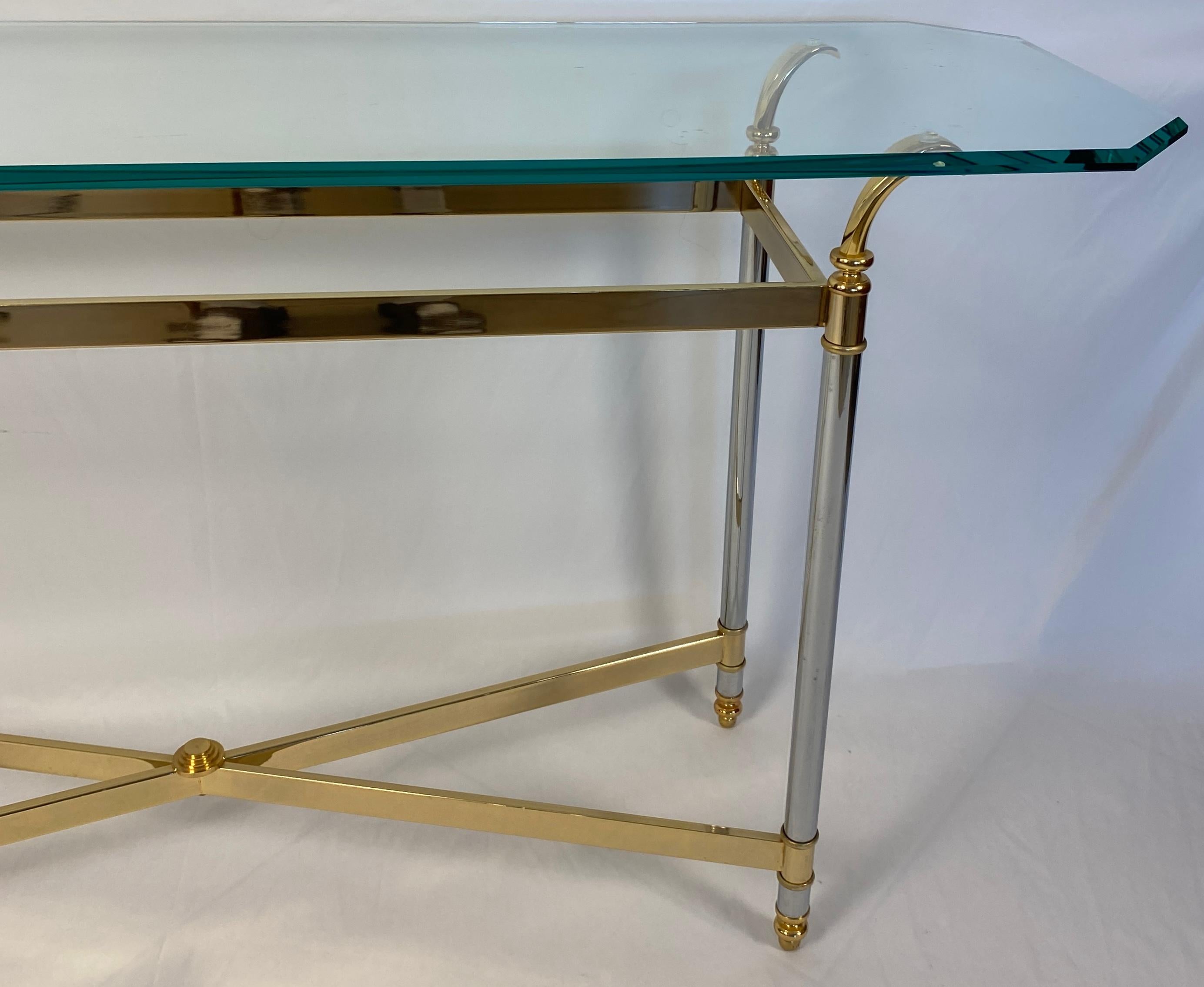 Maison Jansen Mid-Century Modern Brass and Glass Console Table or Sofa Table 4