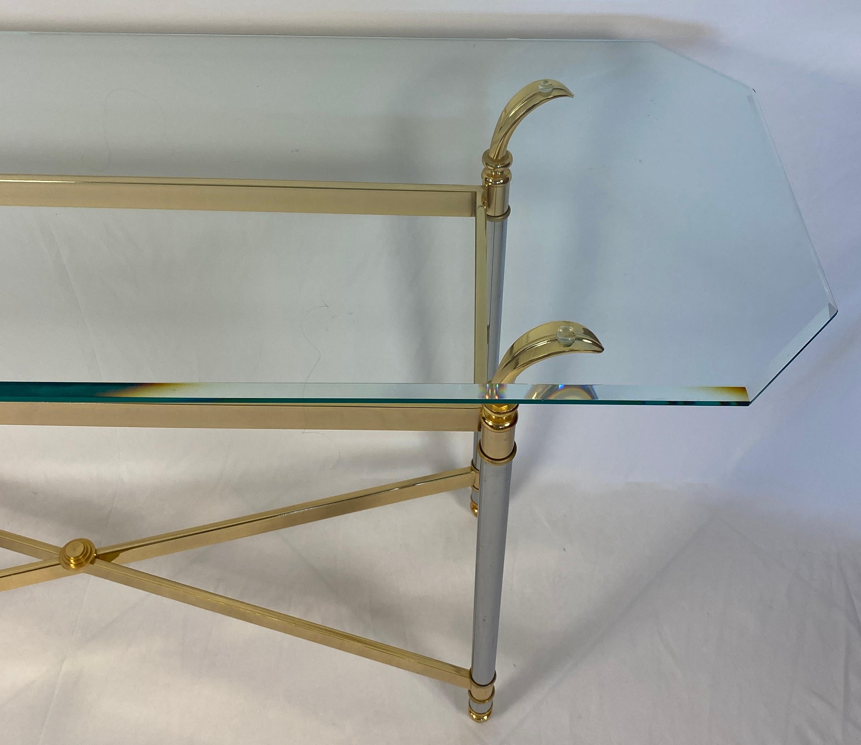 French Maison Jansen Mid-Century Modern Brass and Glass Console Table or Sofa Table