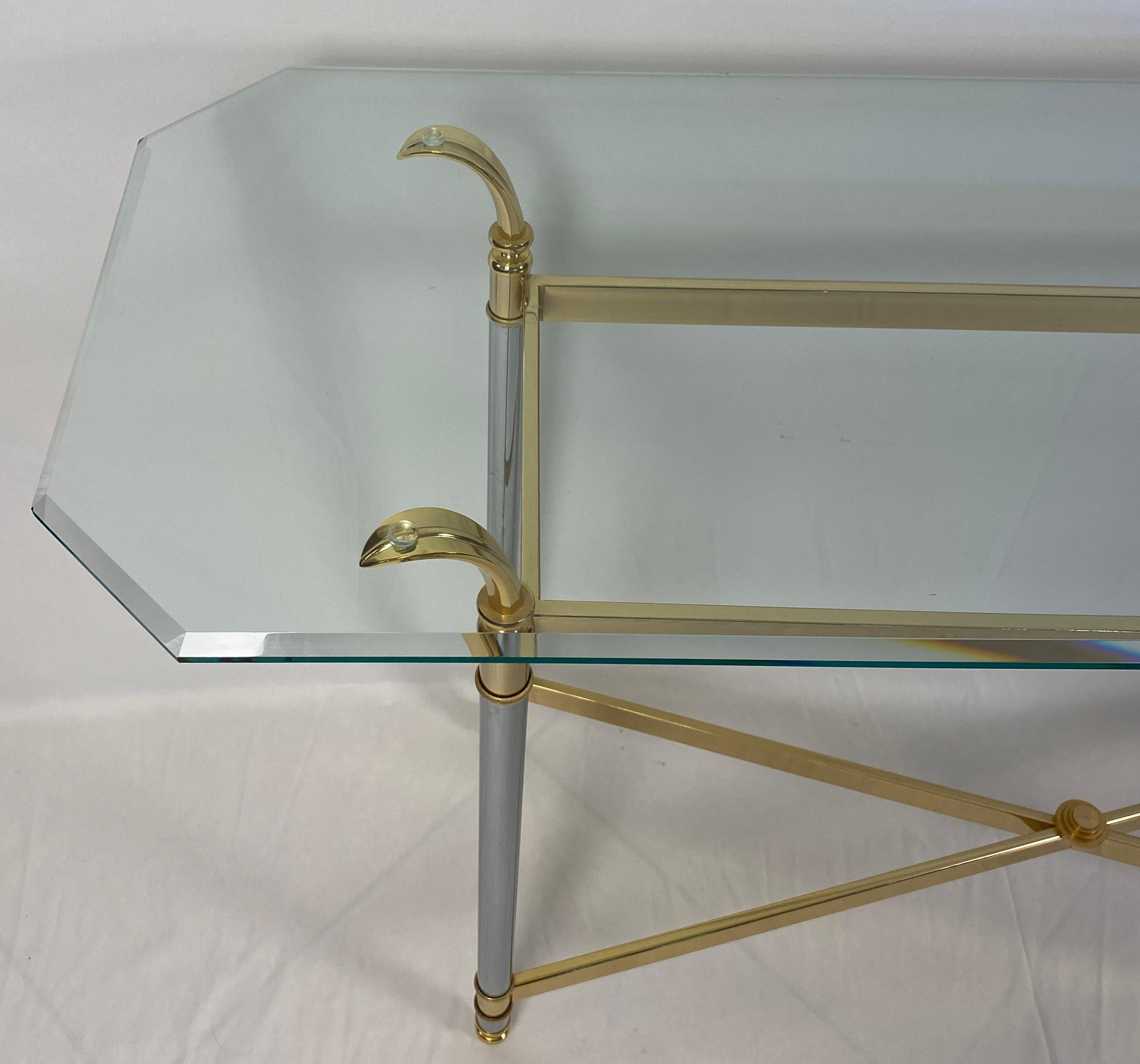 Polished Maison Jansen Mid-Century Modern Brass and Glass Console Table or Sofa Table