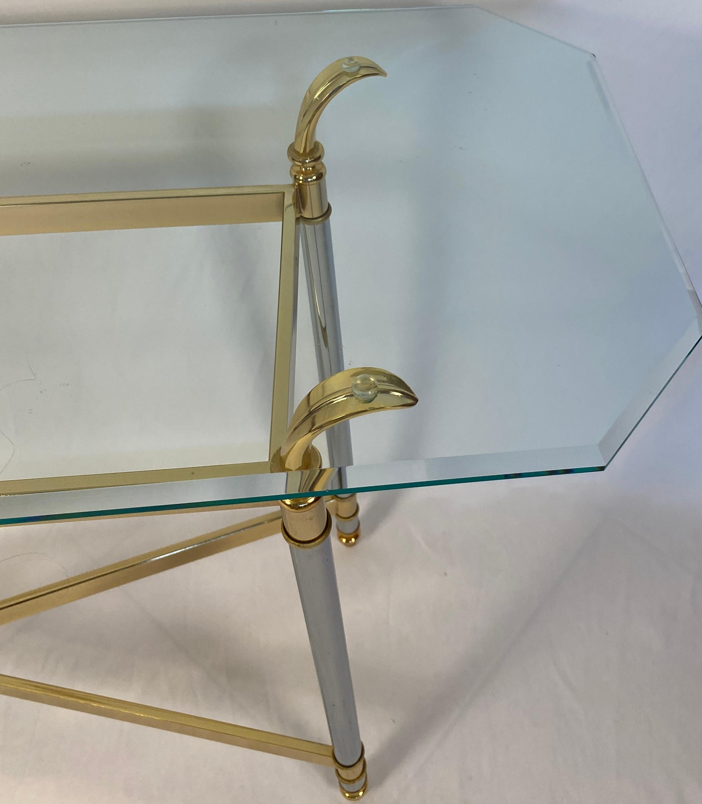 Maison Jansen Mid-Century Modern Brass and Glass Console Table or Sofa Table In Good Condition In Miami, FL