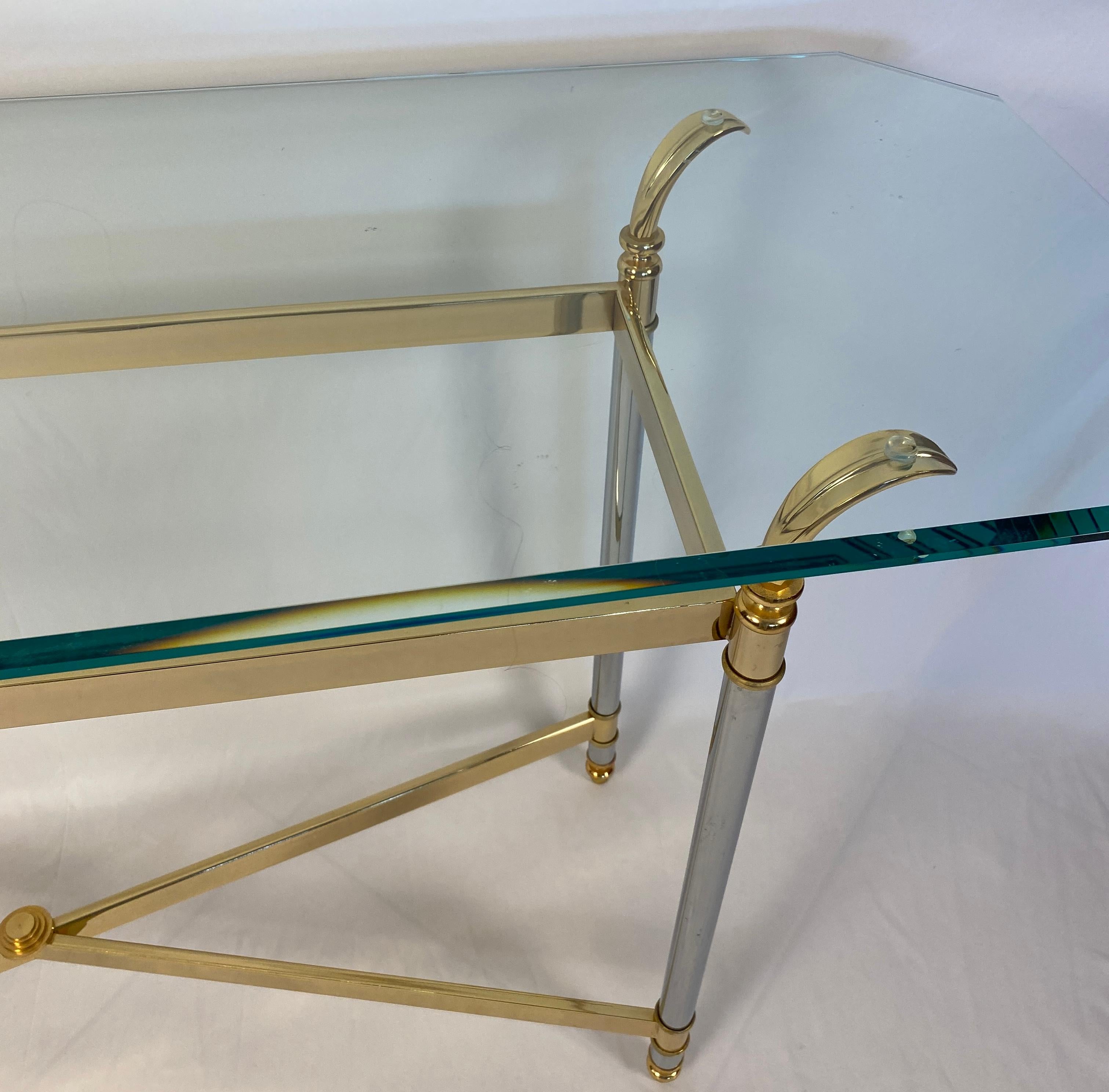 20th Century Maison Jansen Mid-Century Modern Brass and Glass Console Table or Sofa Table
