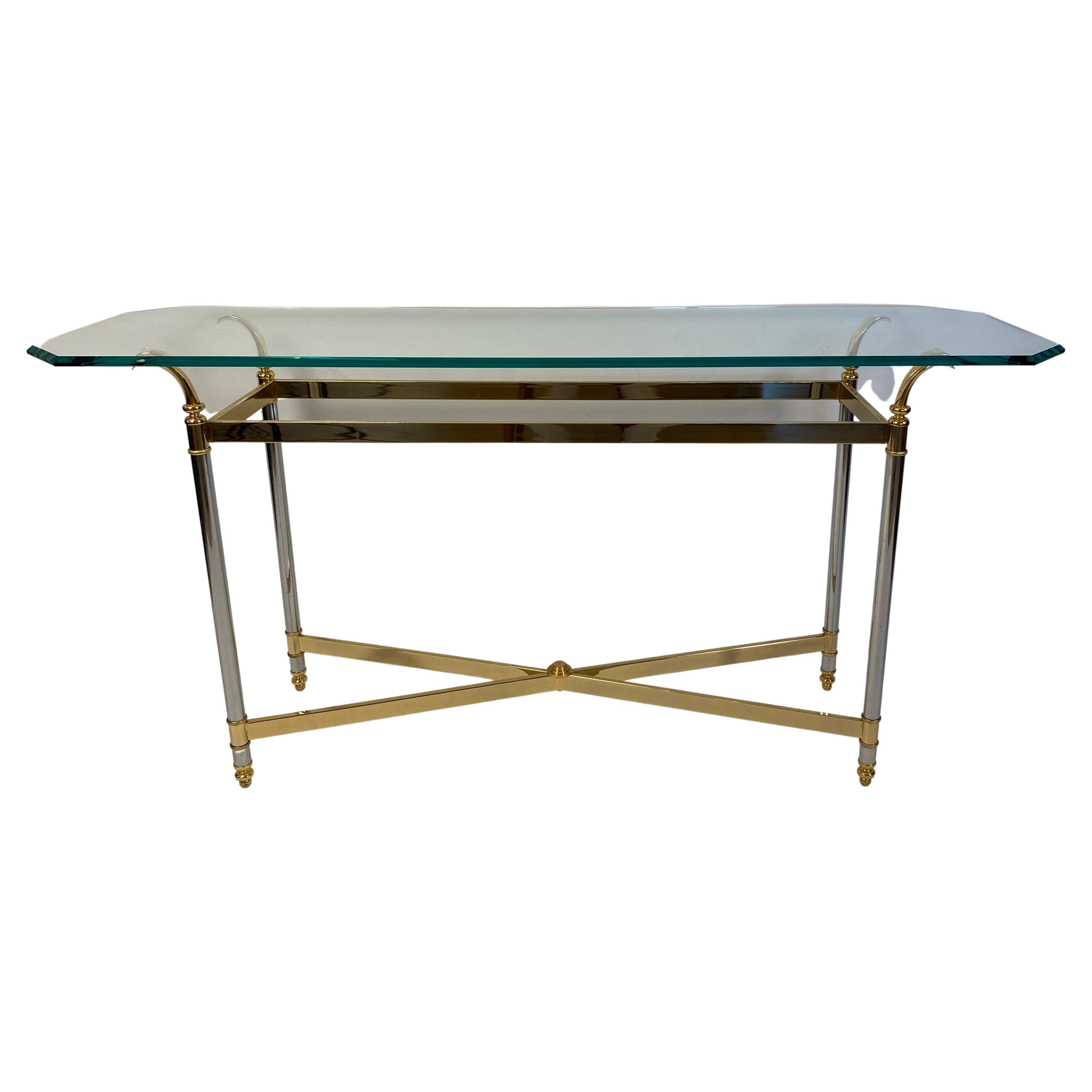 Maison Jansen Mid-Century Modern Brass and Glass Console Table or Sofa Table