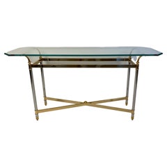 Maison Jansen Mid-Century Modern Brass and Glass Console Table or Sofa Table