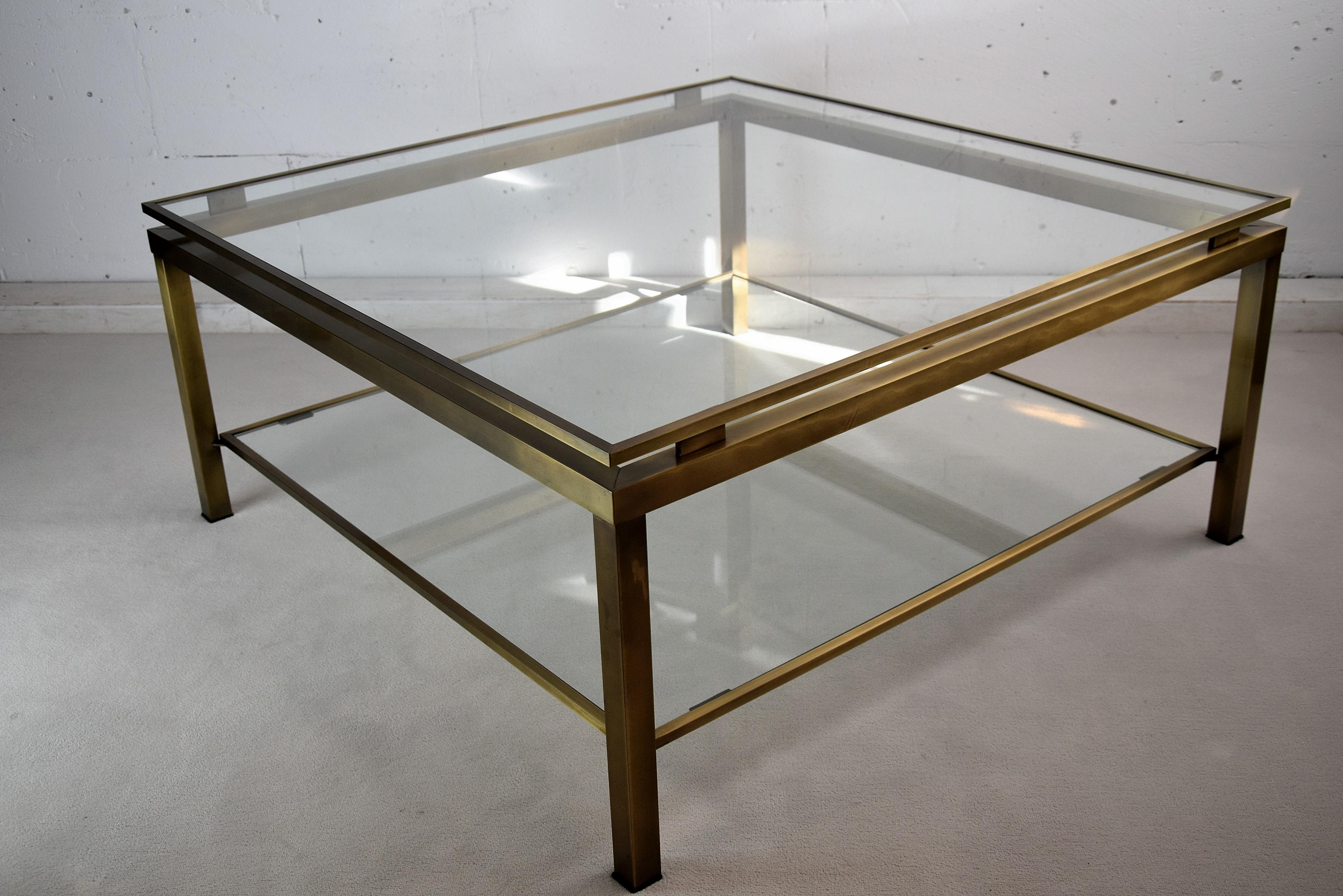 Maison Jansen Mid-Century Modern Brass and Glass Two-Tier Coffee Table 4