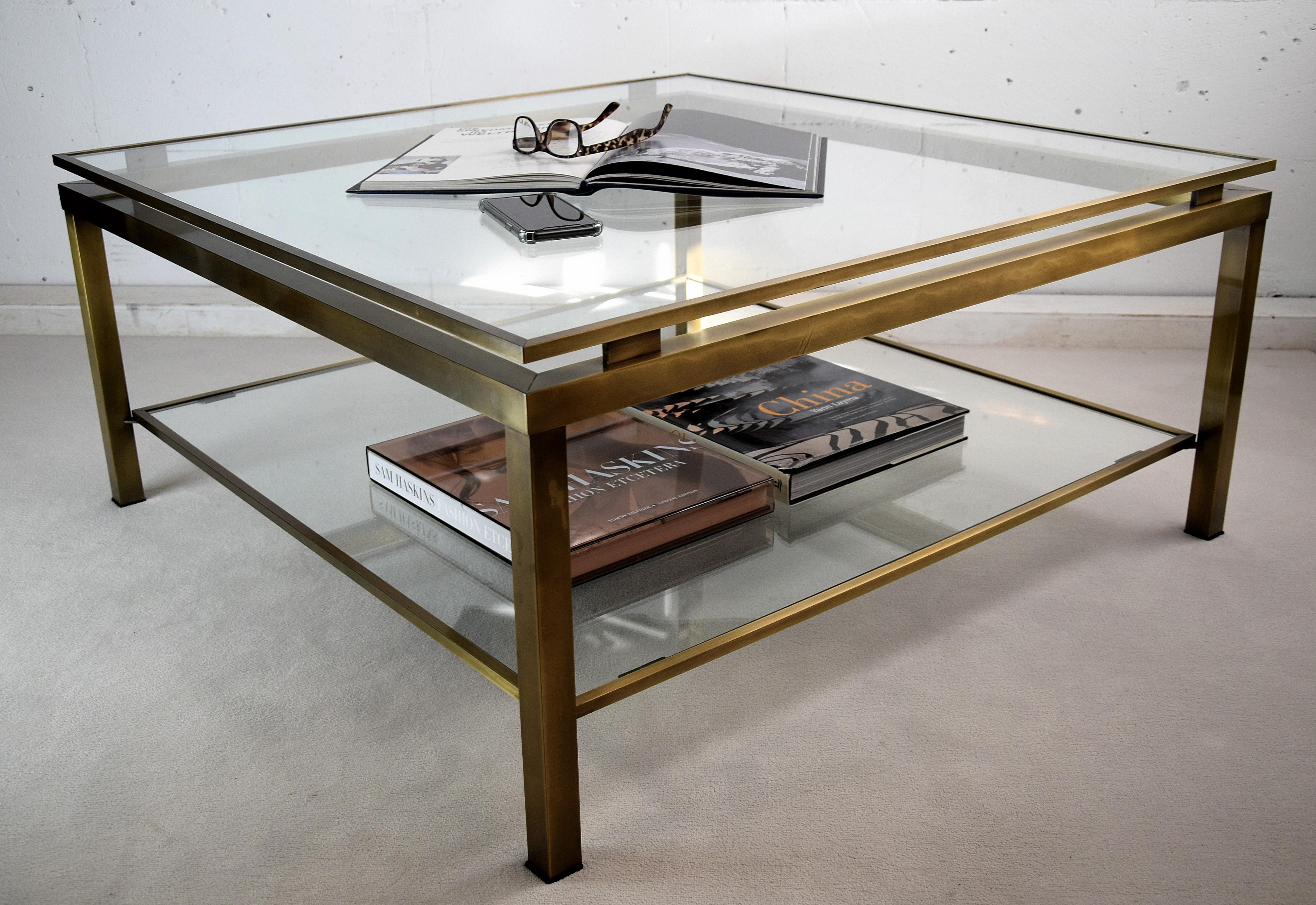 Maison Jansen Mid-Century Modern Brass and Glass Two-Tier Coffee Table 2