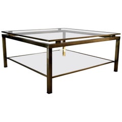 Maison Jansen Mid-Century Modern Brass and Glass Two-Tier Coffee Table