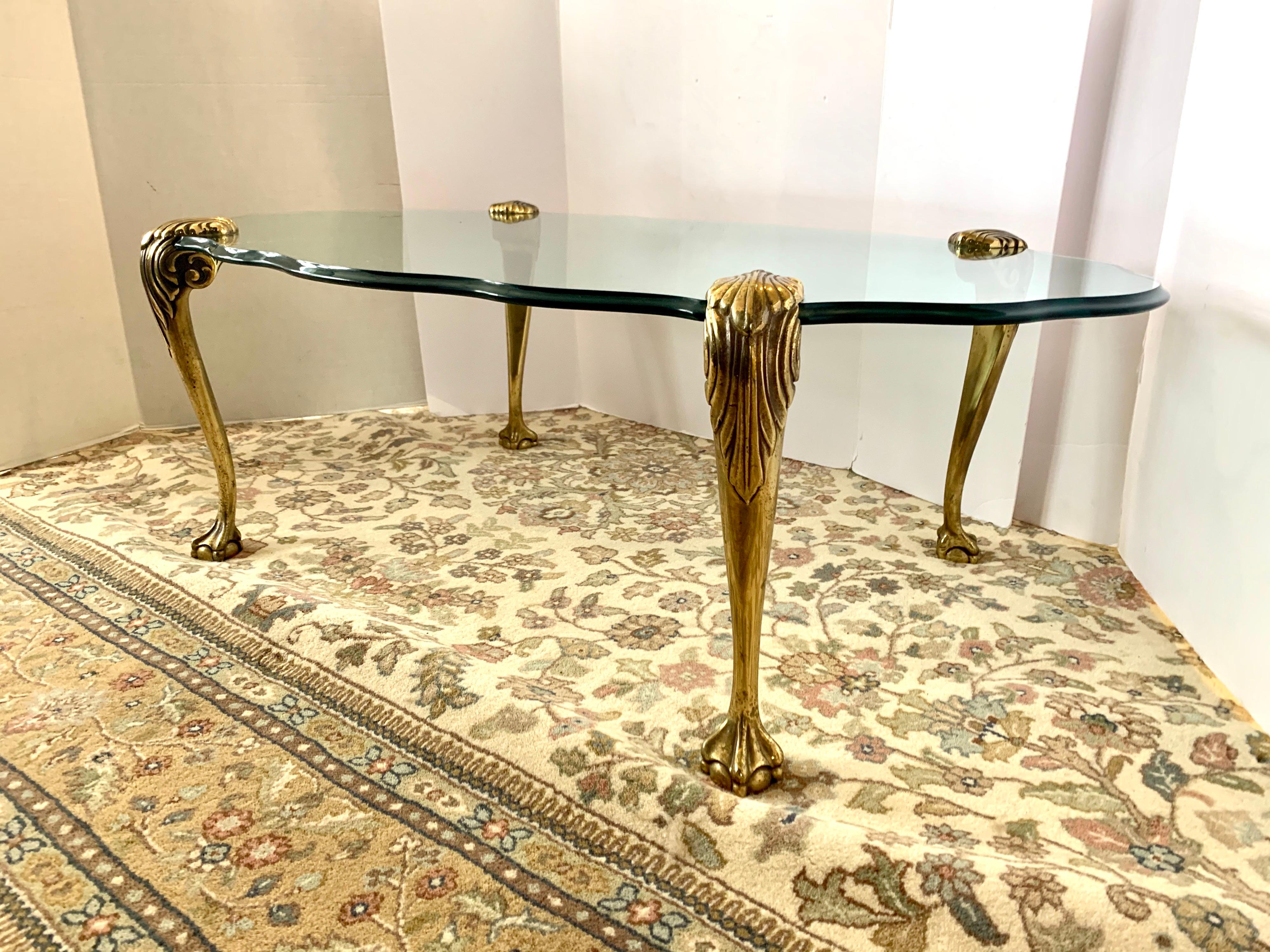 Maison Jansen Mid-Century Modern Brass Glass Cocktail Coffee Table In Good Condition In West Hartford, CT