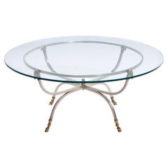 Maison Jansen Mid Century Round Rams Head Glass Top Coffee Table