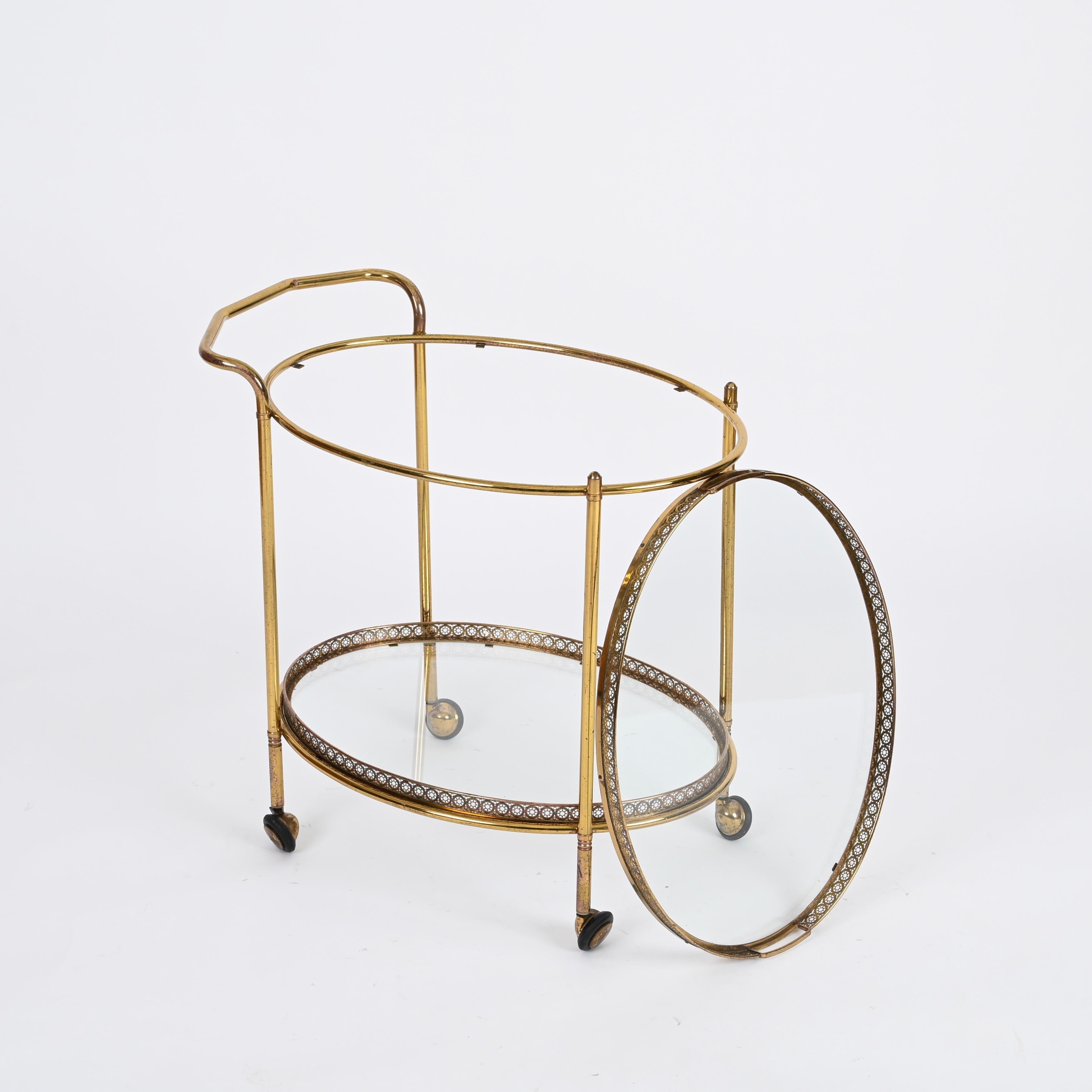 Maison Jansen Mid-Century Serving Bar Cart in Brass, France 1970s 4