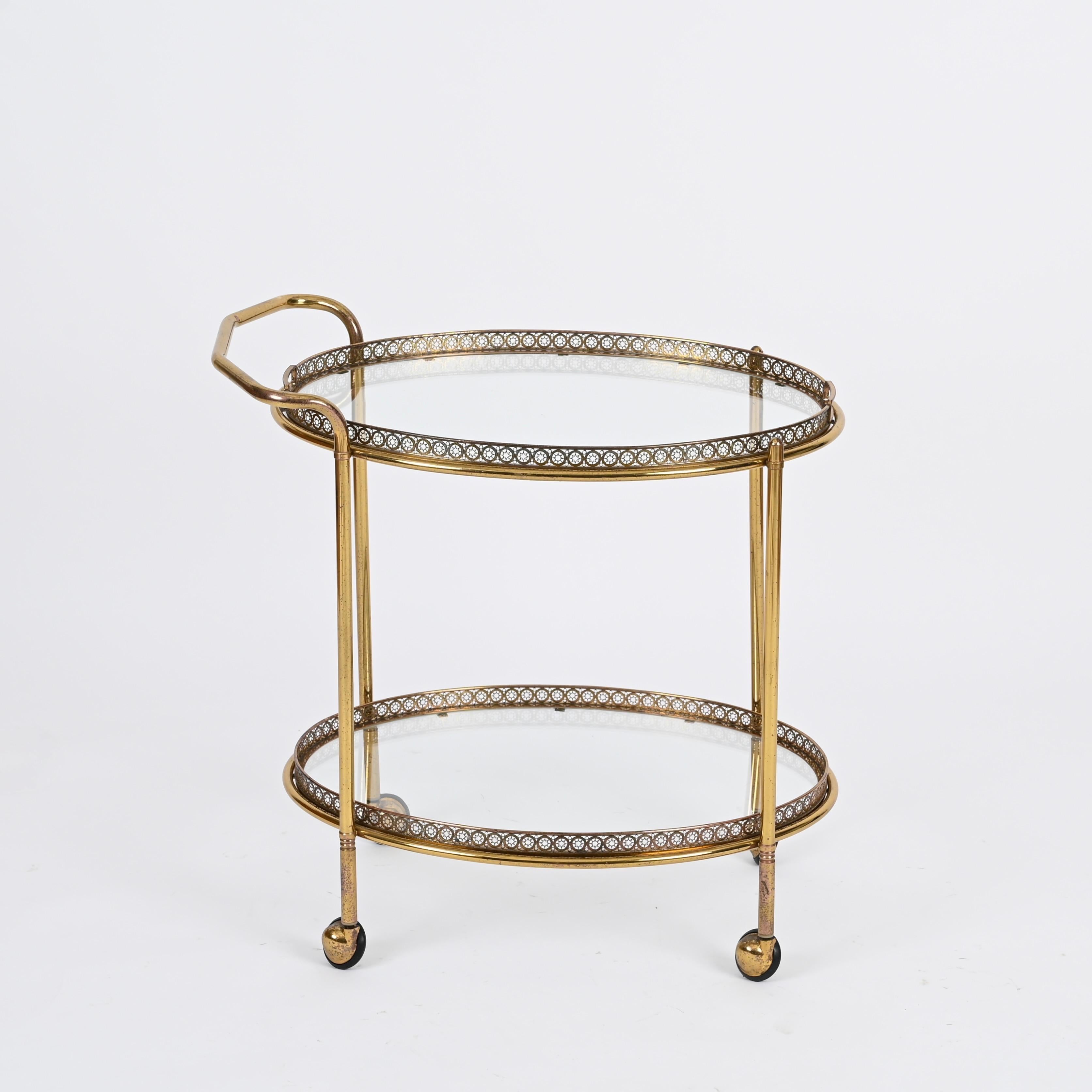 Maison Jansen Mid-Century Serving Bar Cart in Brass, France 1970s 5
