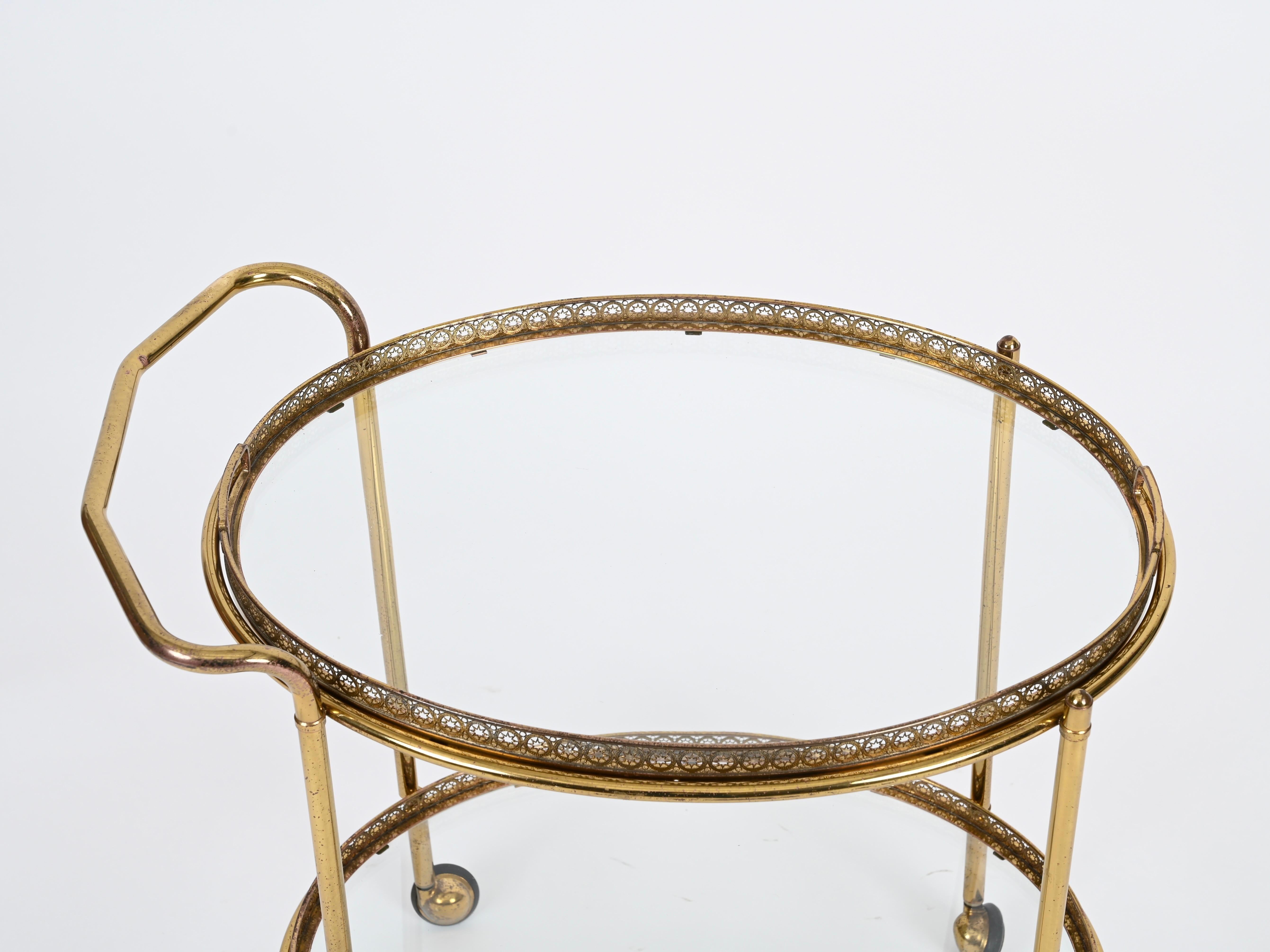 Maison Jansen Mid-Century Serving Bar Cart in Brass, France 1970s 6