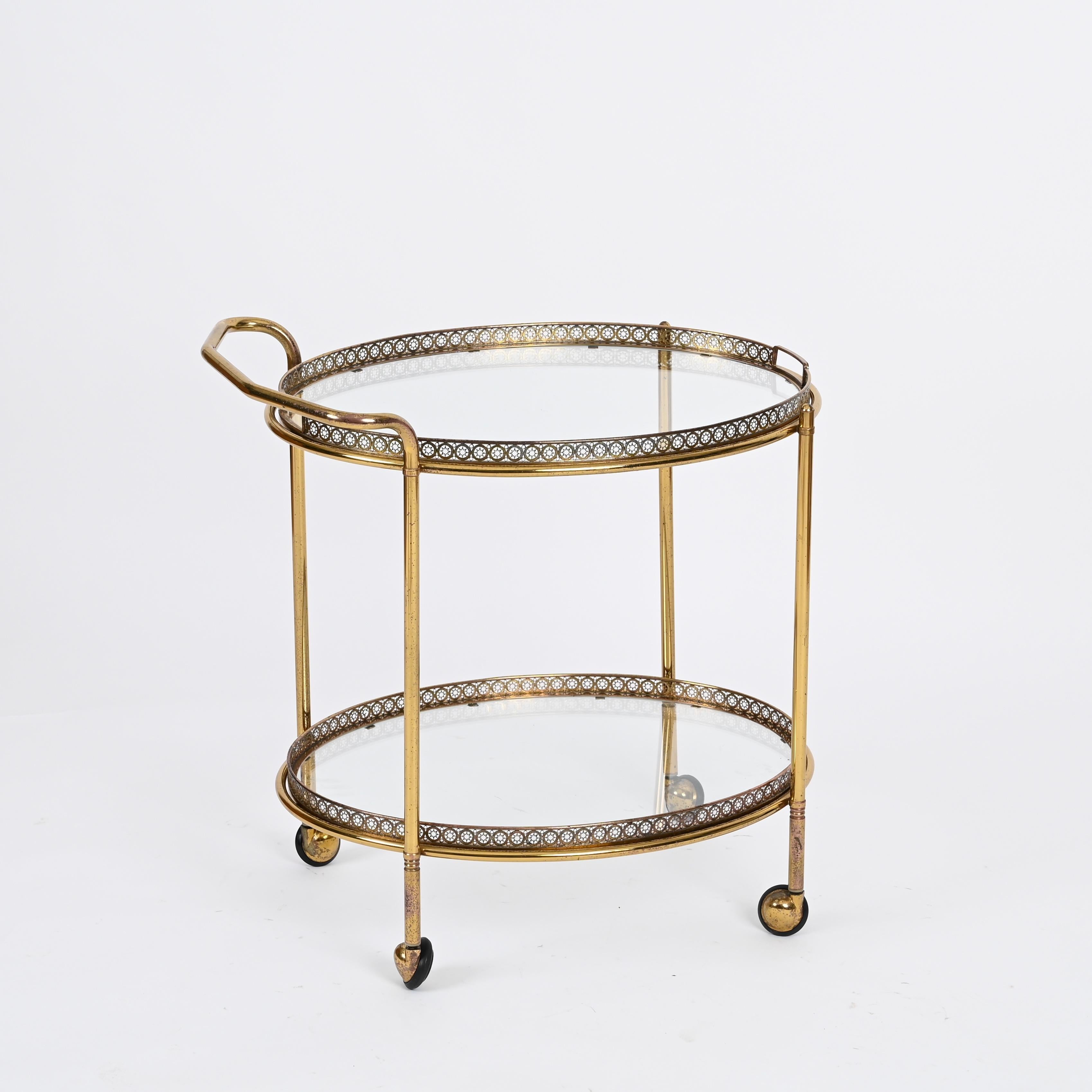 Maison Jansen Mid-Century Serving Bar Cart in Brass, France 1970s 7