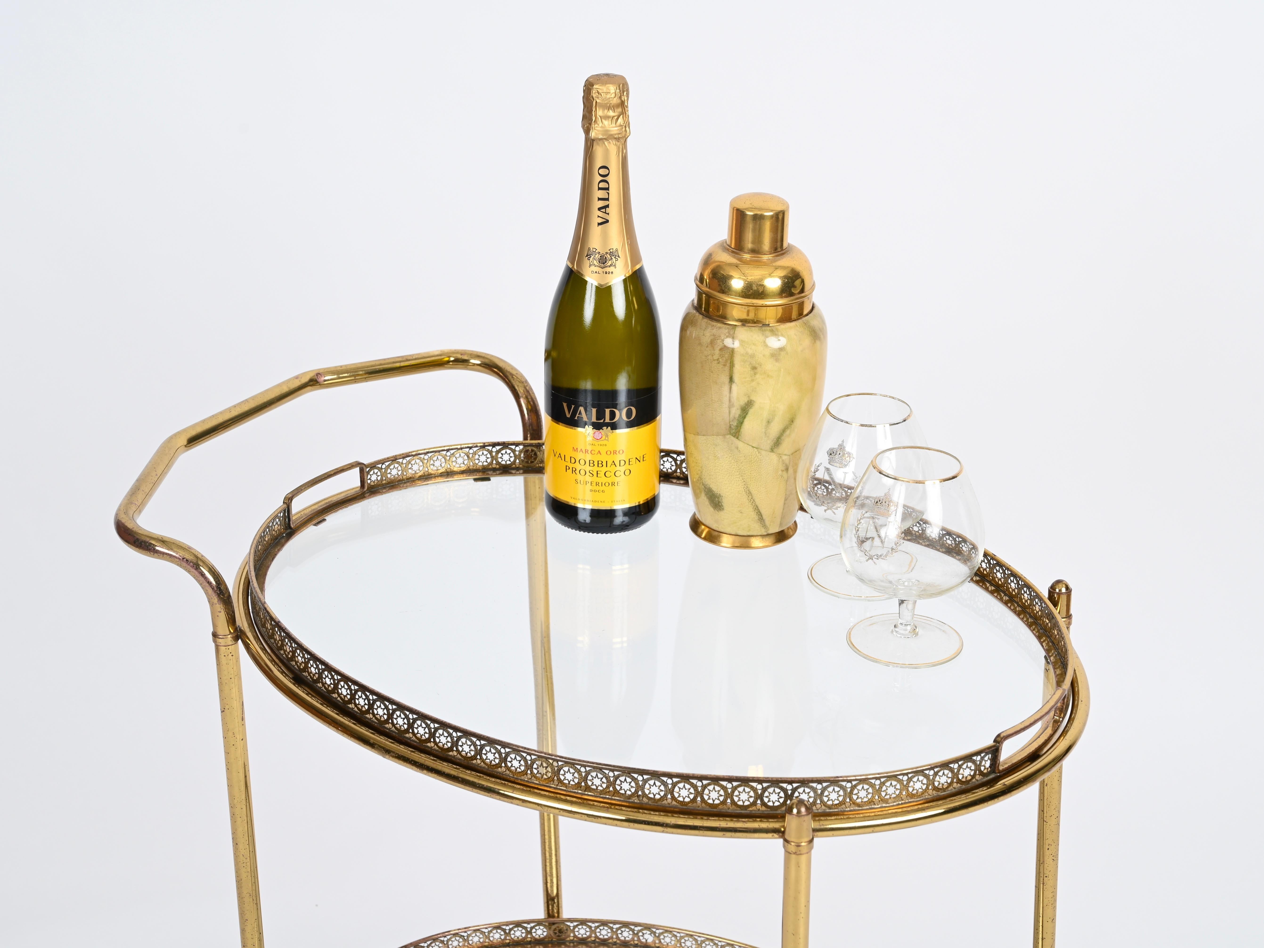 Mid-Century Modern Maison Jansen Mid-Century Serving Bar Cart in Brass, France 1970s