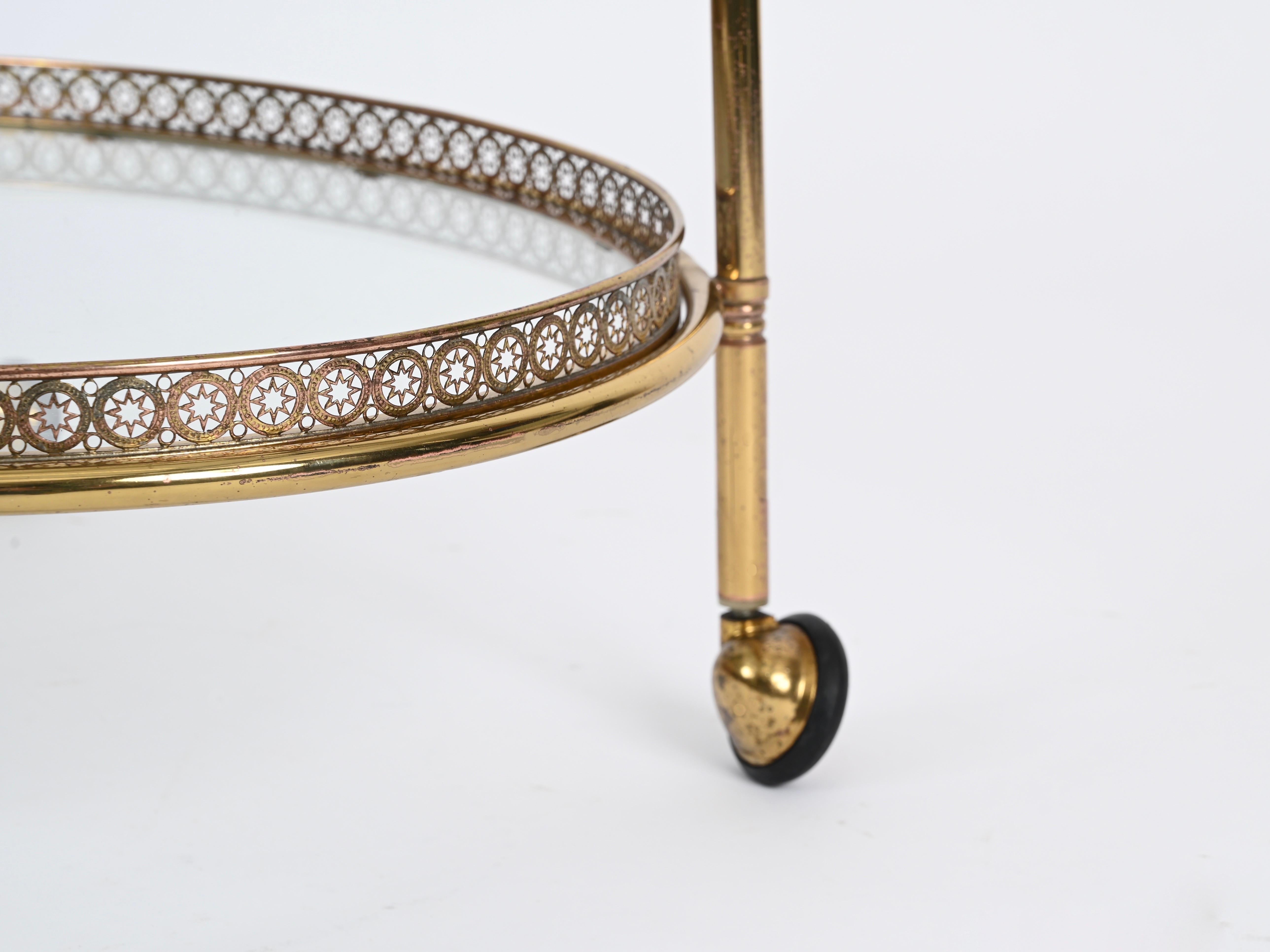Maison Jansen Mid-Century Serving Bar Cart in Brass, France 1970s In Good Condition In Roma, IT