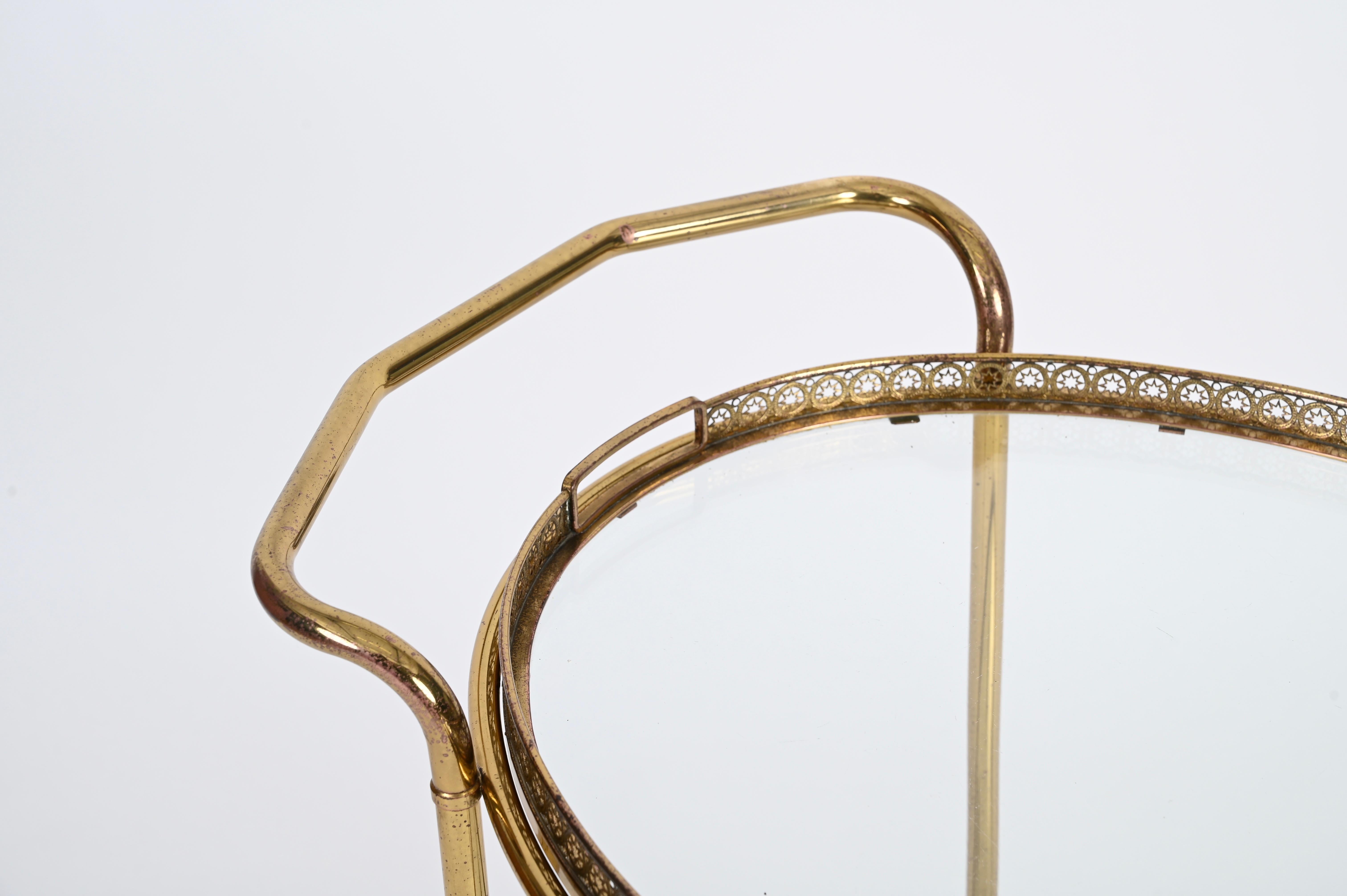 Late 20th Century Maison Jansen Mid-Century Serving Bar Cart in Brass, France 1970s