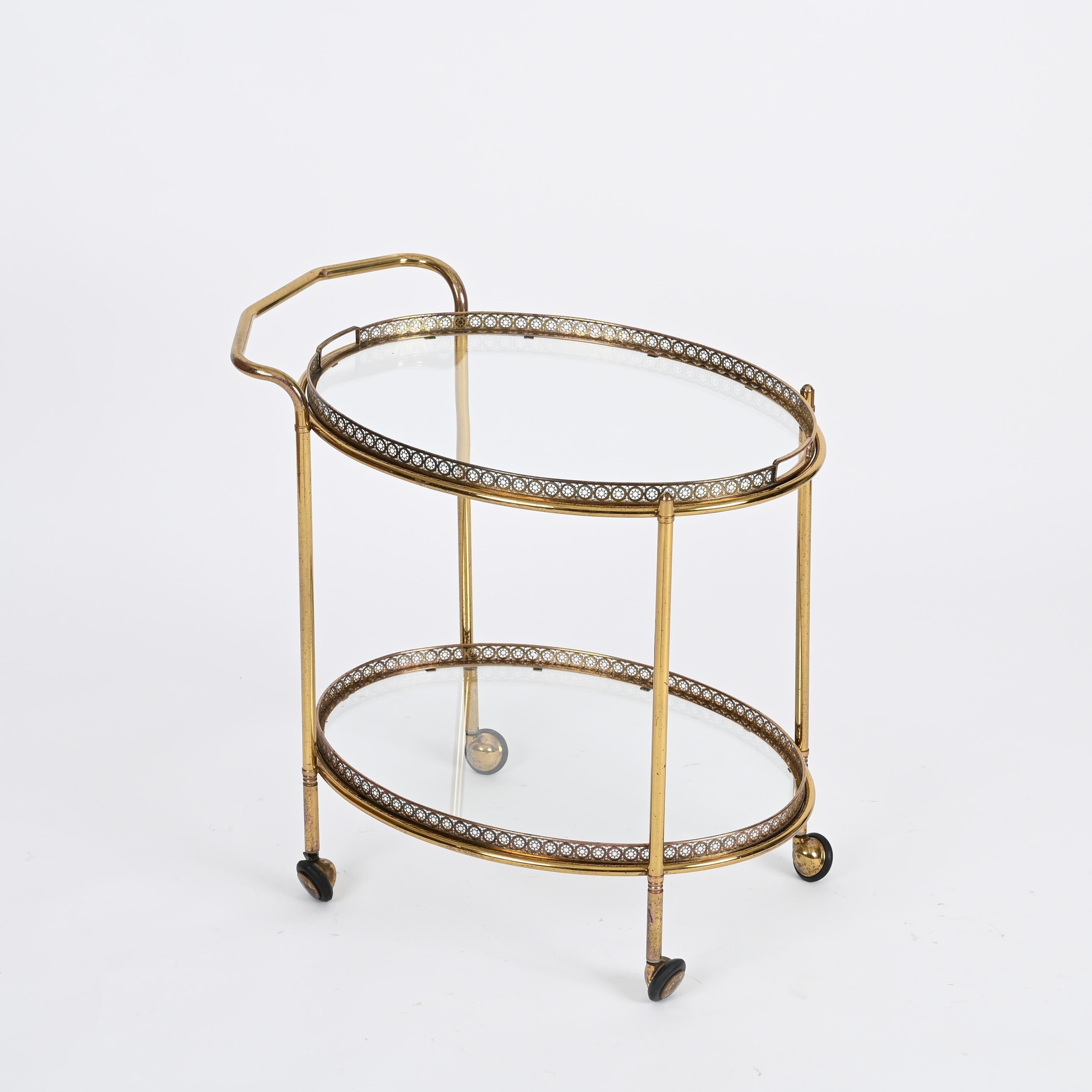 Maison Jansen Mid-Century Serving Bar Cart in Brass, France 1970s 1