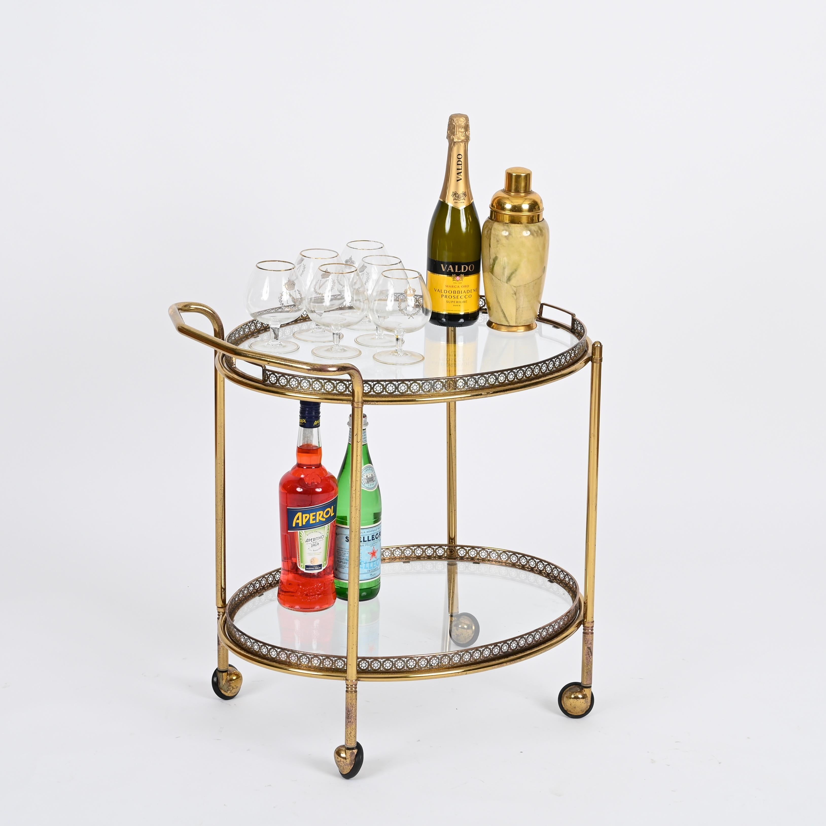 Maison Jansen Mid-Century Serving Bar Cart in Brass, France 1970s 2
