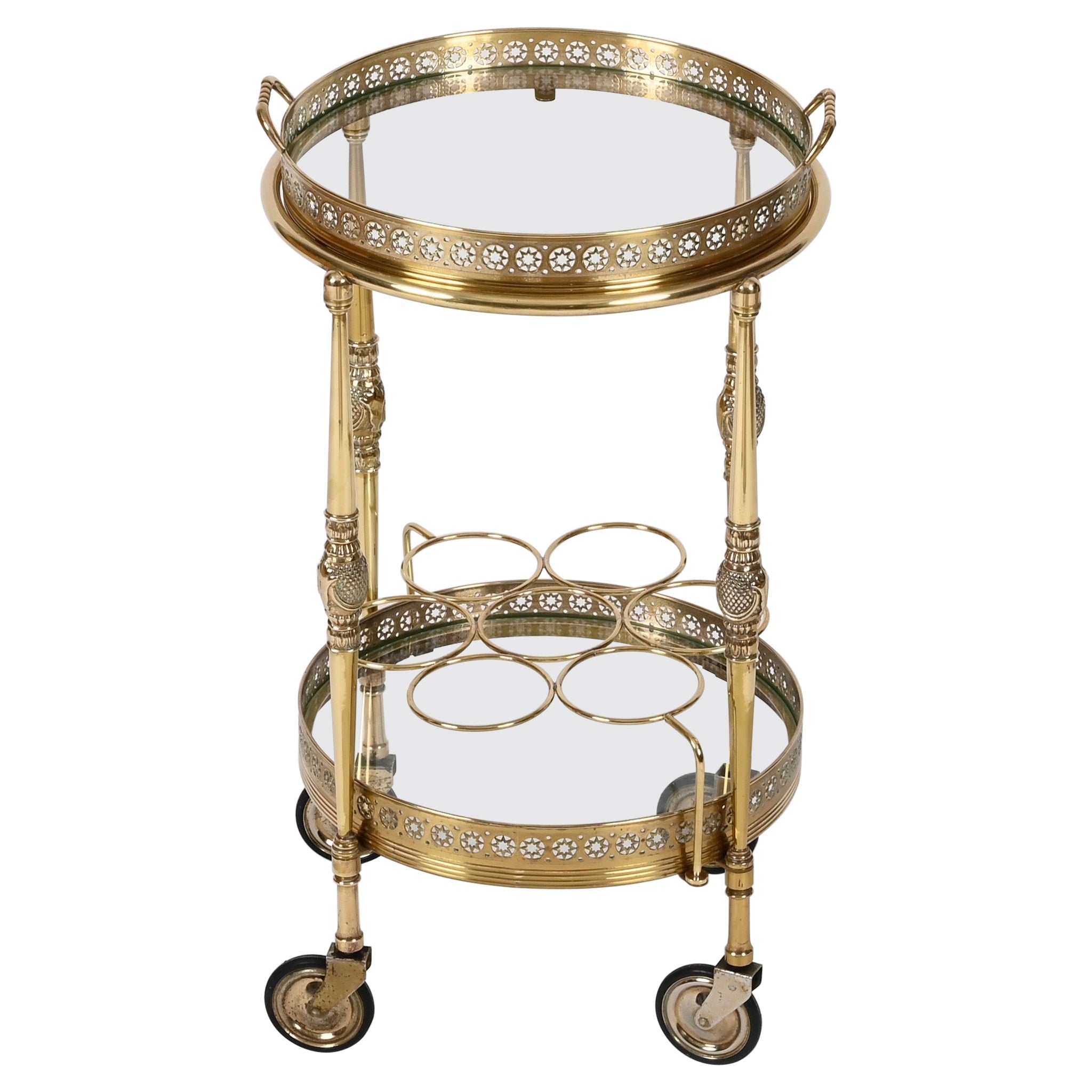 Maison Jansen Mid-Century Serving Bar Cart in Brass, France 1970s