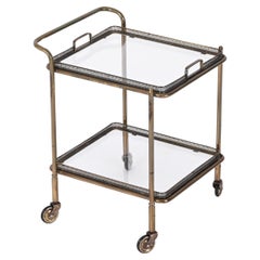 Retro Maison Jansen Midcentury Brass and Crystal French Serving Bar Cart, 1950s