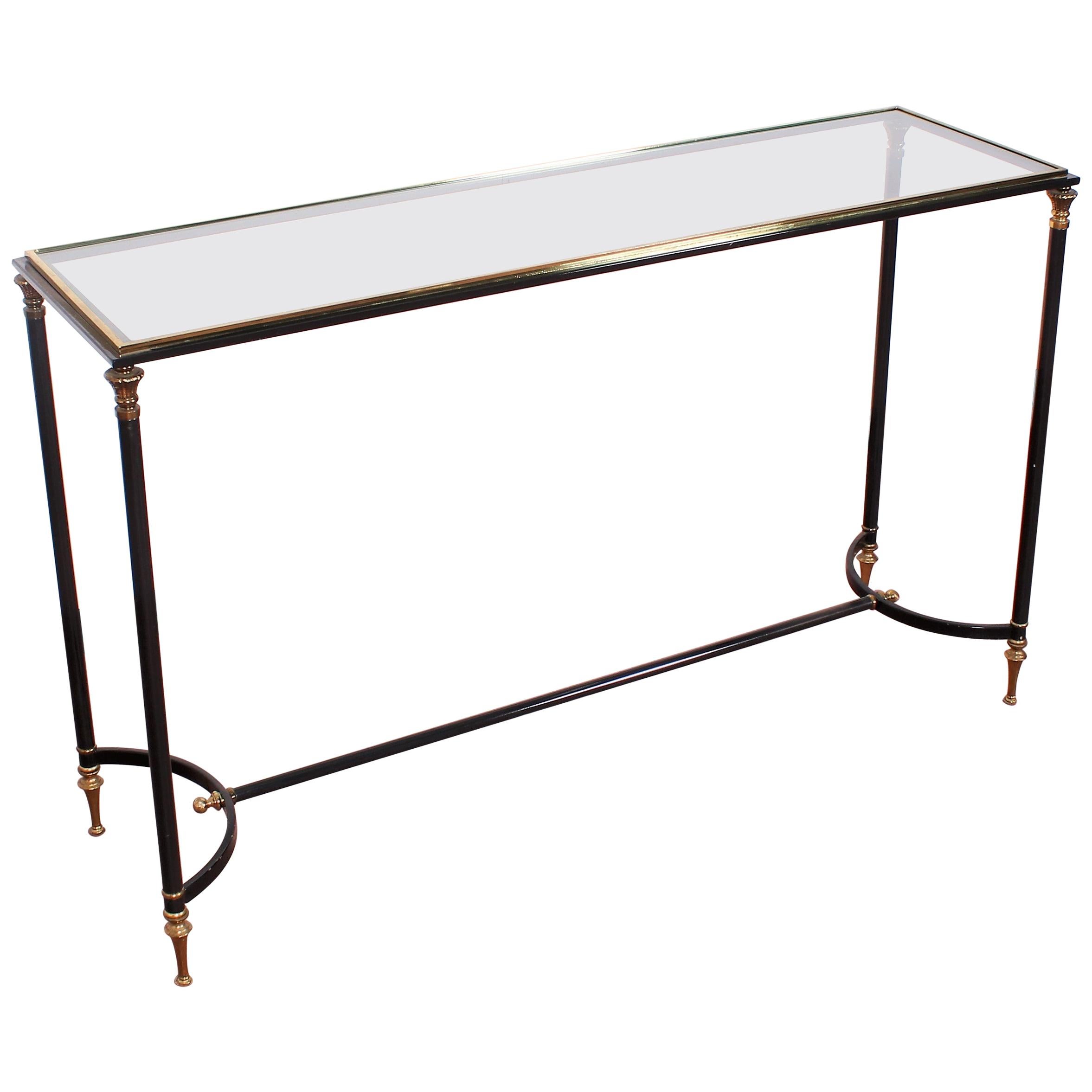 Maison Jansen Midcentury Brass and Glass Console Table, 1970s, France