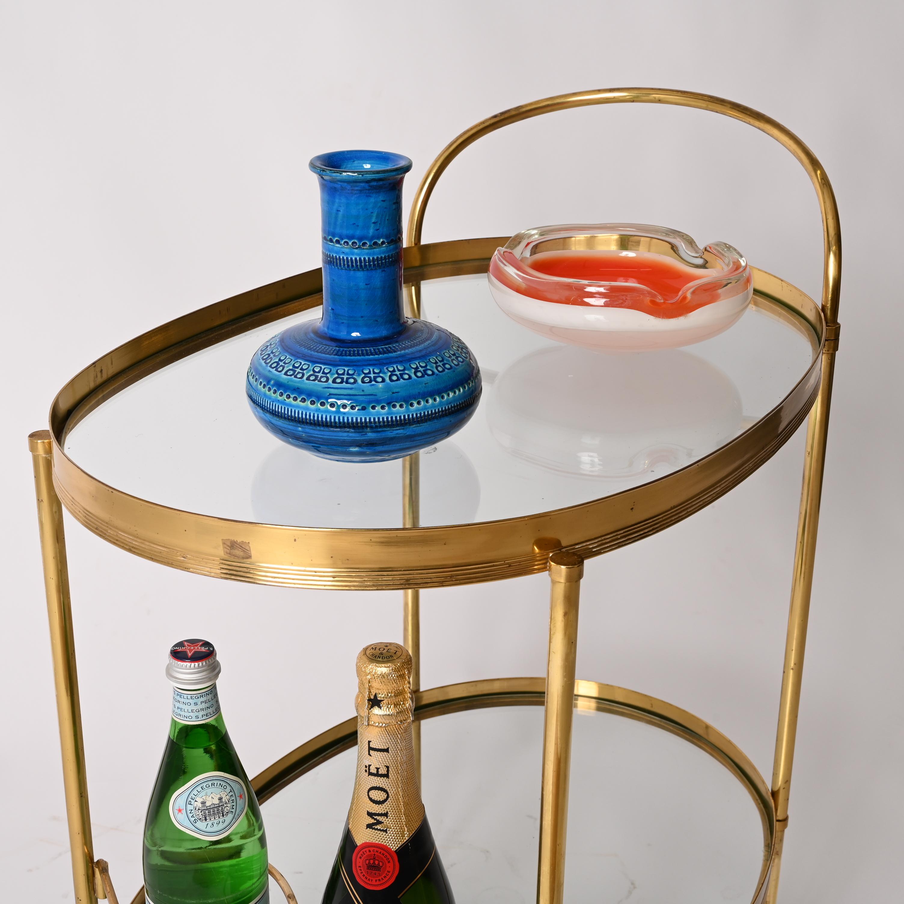 Maison Jansen Mid-Century Brass and Glass Italian Oval Bar Cart, 1970s 9