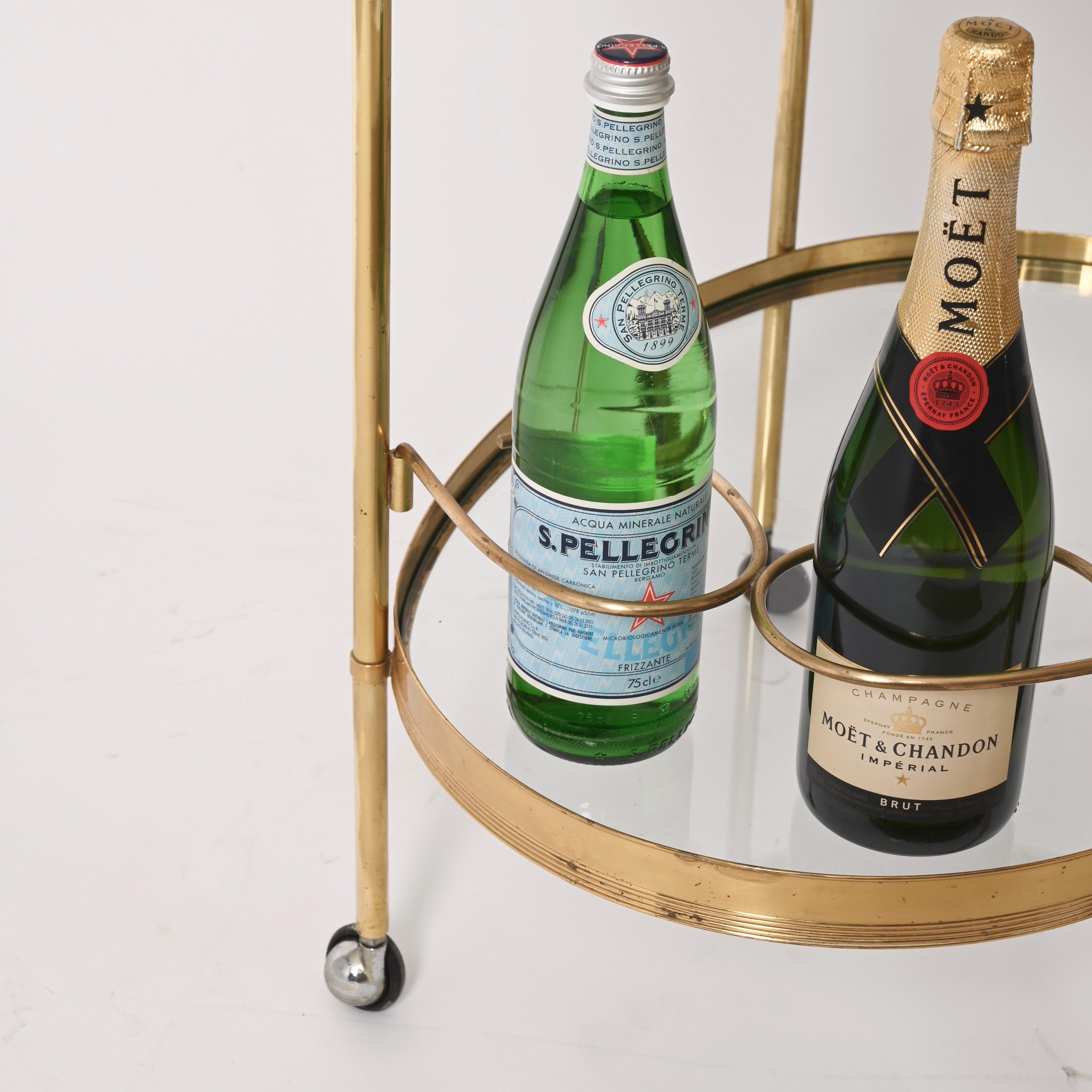 Maison Jansen Mid-Century Brass and Glass Italian Oval Bar Cart, 1970s 10