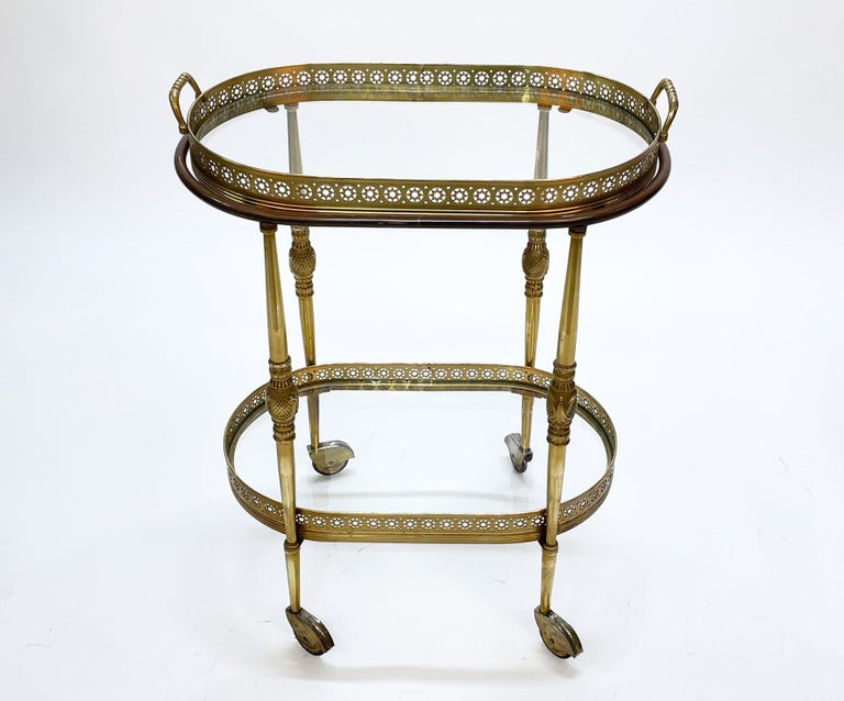 Maison Jansen Midcentury Brass Faux Bamboo French Serving Bar Cart, 1970s For Sale 9