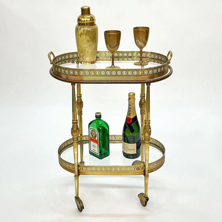 Maison Jansen Midcentury Brass Faux Bamboo French Serving Bar Cart, 1970s For Sale 14