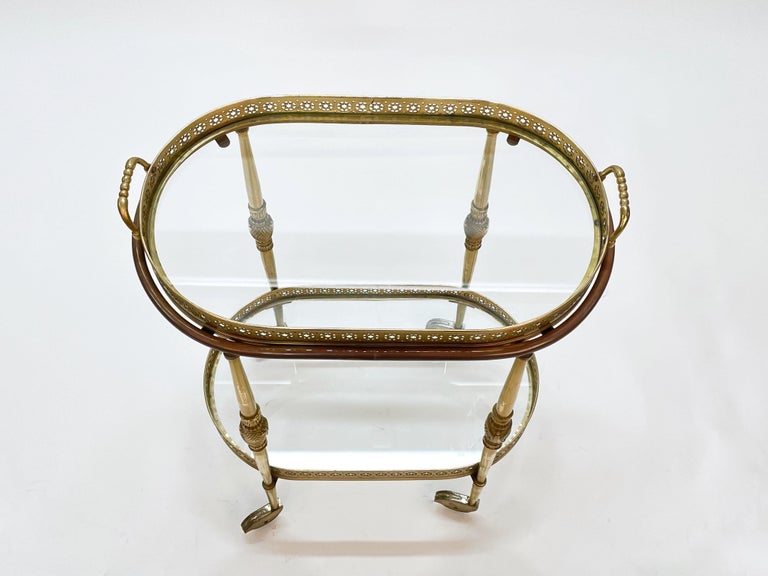 Maison Jansen Midcentury Brass Faux Bamboo French Serving Bar Cart, 1970s For Sale 15
