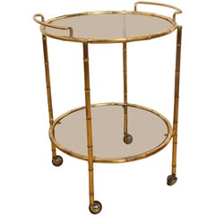 Maison Jansen Midcentury Brass Faux Bamboo French Serving Bar Cart, 1970s