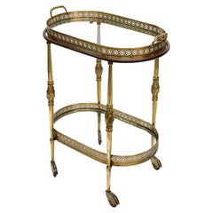 Vintage Maison Jansen Midcentury Brass Faux Bamboo French Serving Bar Cart, 1970s