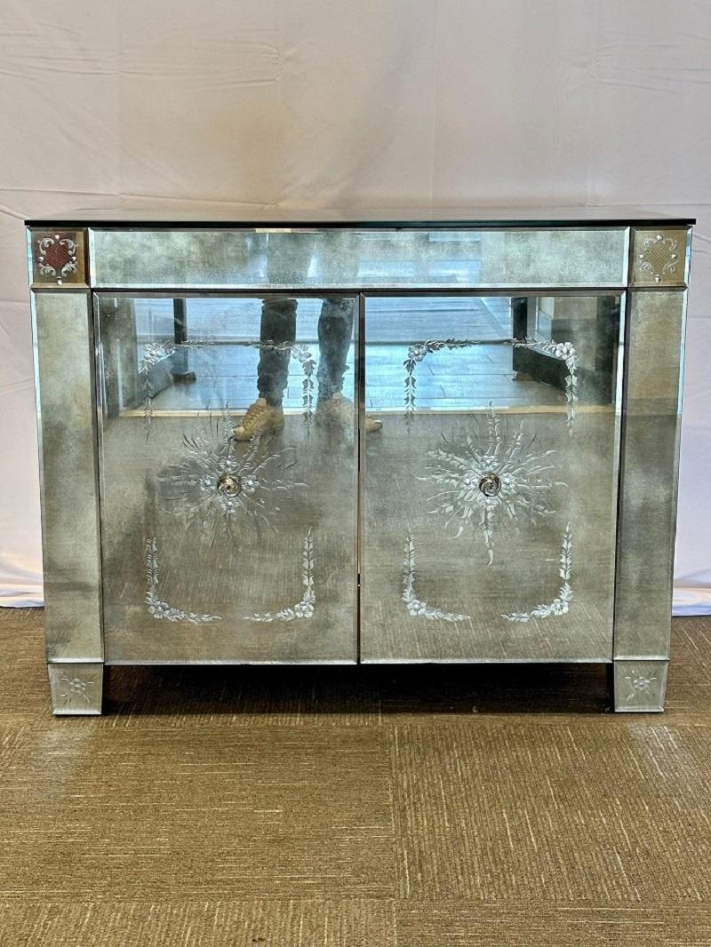Maison Jansen Mirrored Cabinet, Commode, Verre Eglomise, Mid Century Modern In Good Condition For Sale In Stamford, CT