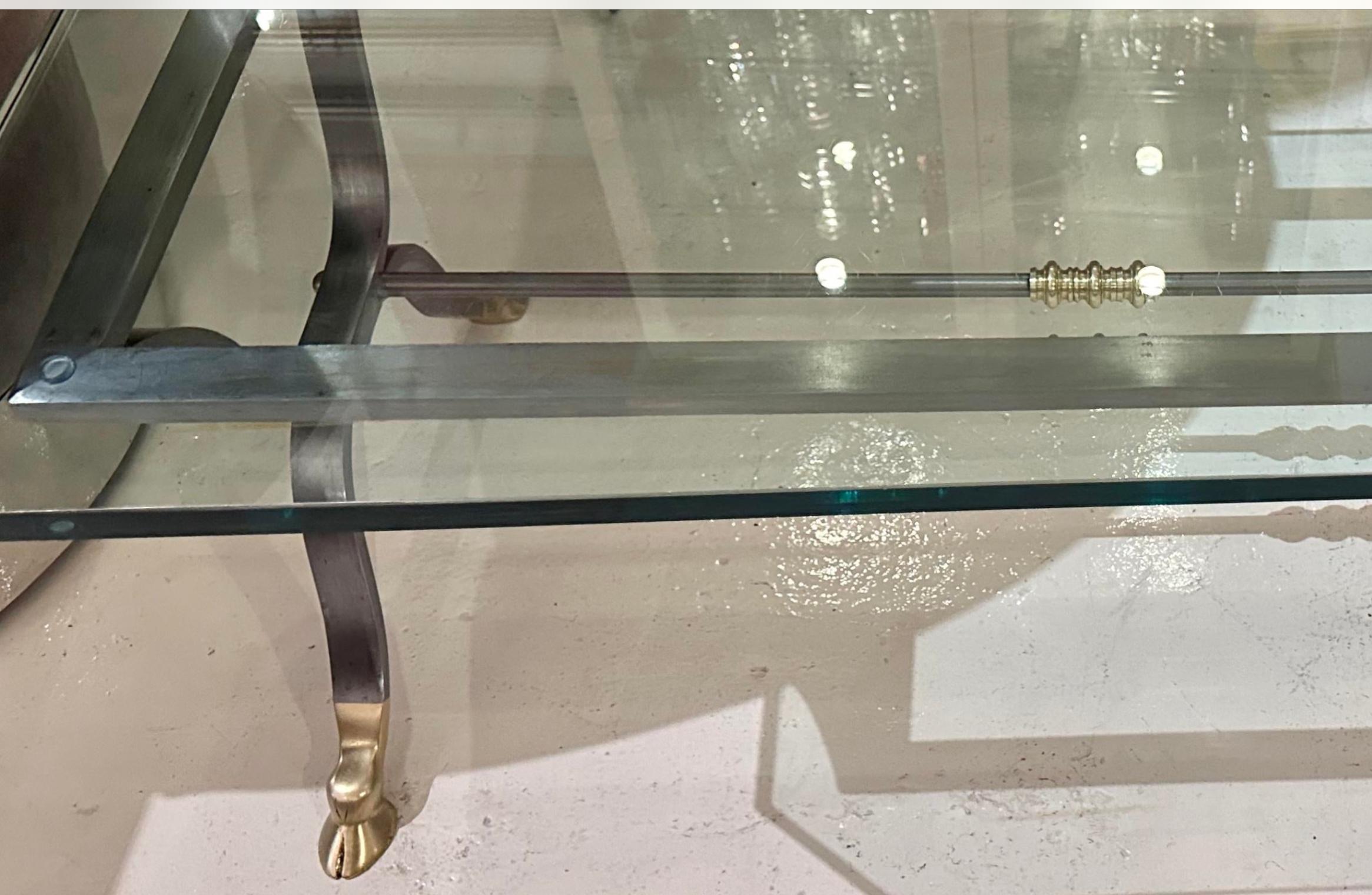 Maison Jansen Mixed Metal Hoof Foot Cocktail Table In Good Condition For Sale In LOS ANGELES, CA