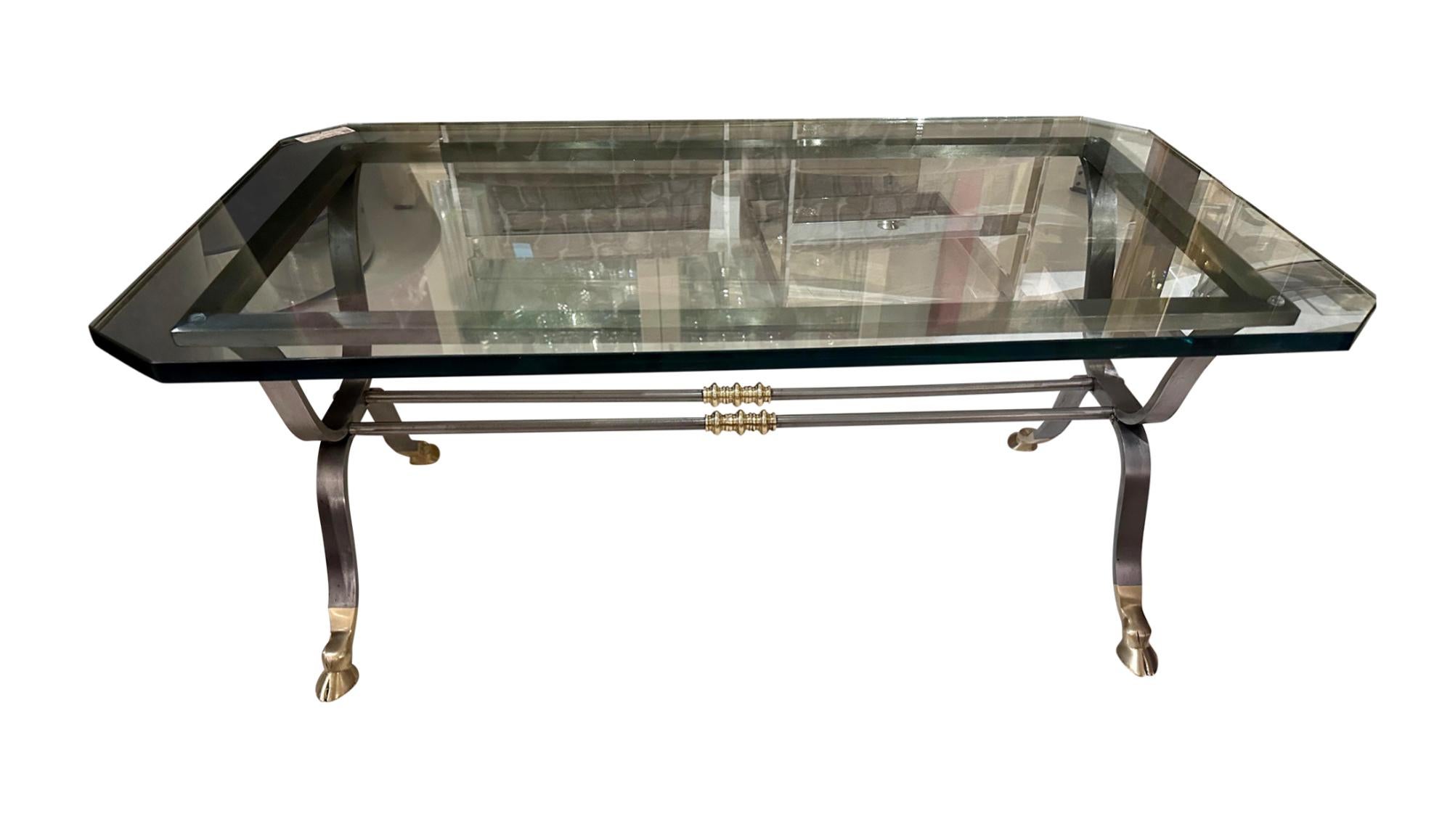 Mid-20th Century Maison Jansen Mixed Metal Hoof Foot Cocktail Table For Sale